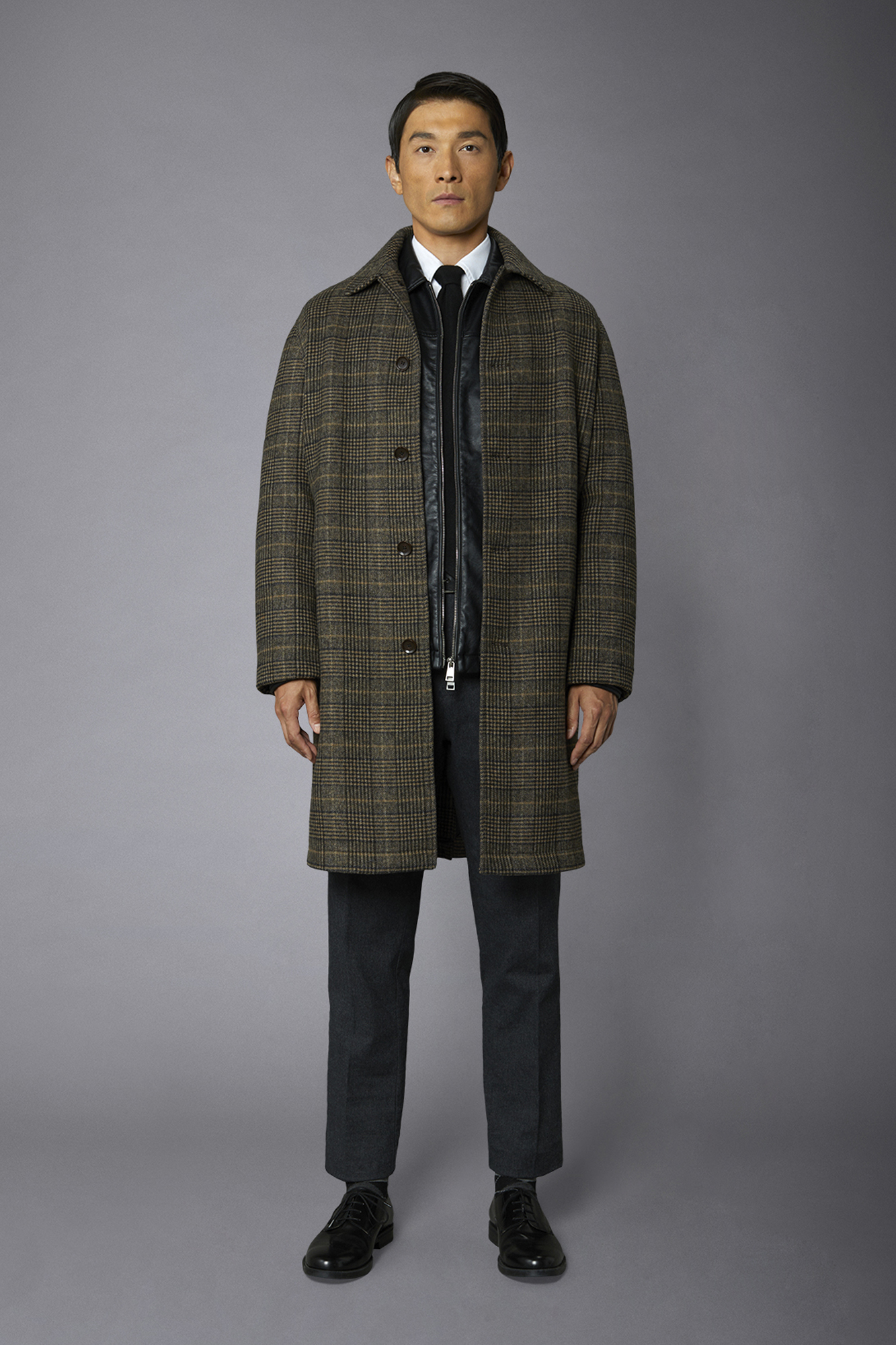 Men's wool-blend single-breasted checked loden coat image number null