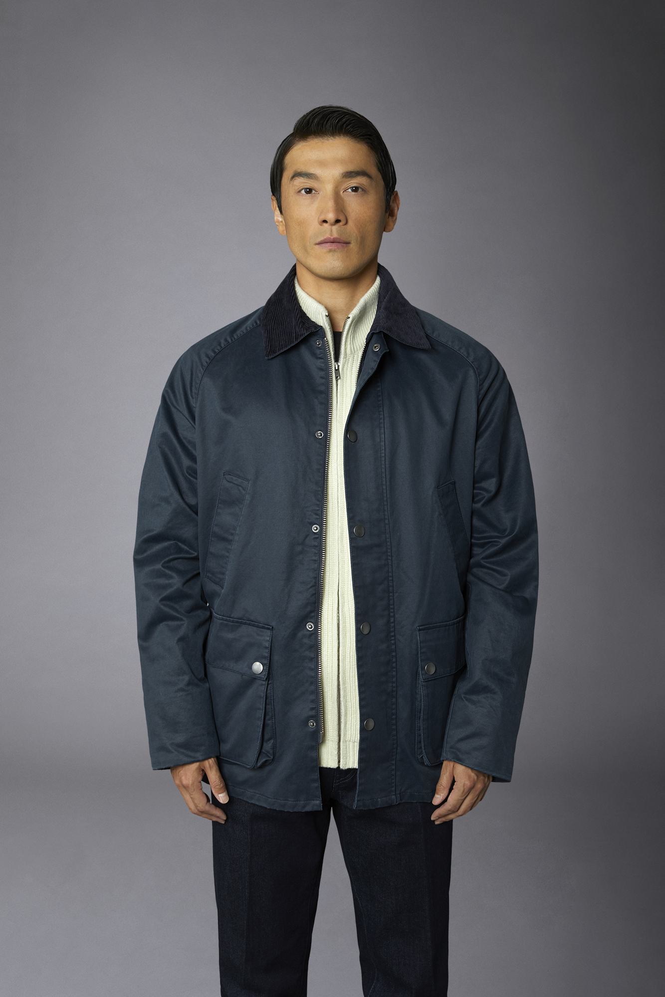 Men's waxed cotton touch jacket medium length image number null