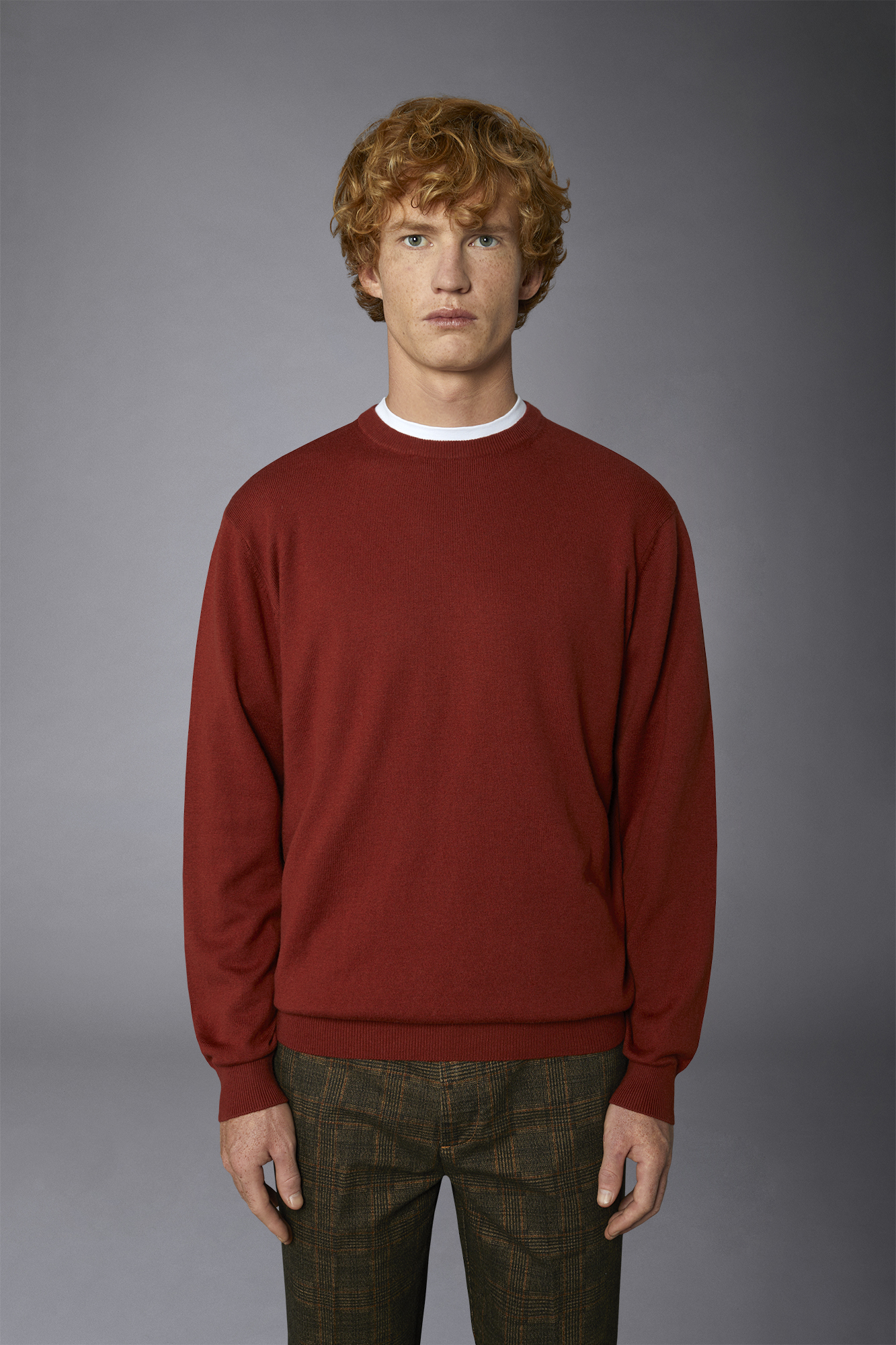 Men's roundneck wool and cotton sweater image number null