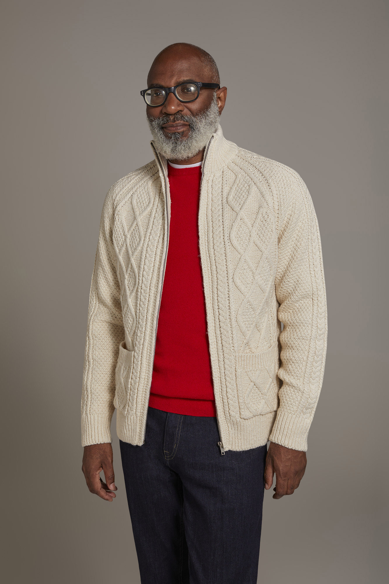 Cardigan collo alto misto lana lavorazione a maglia pesante image number 1