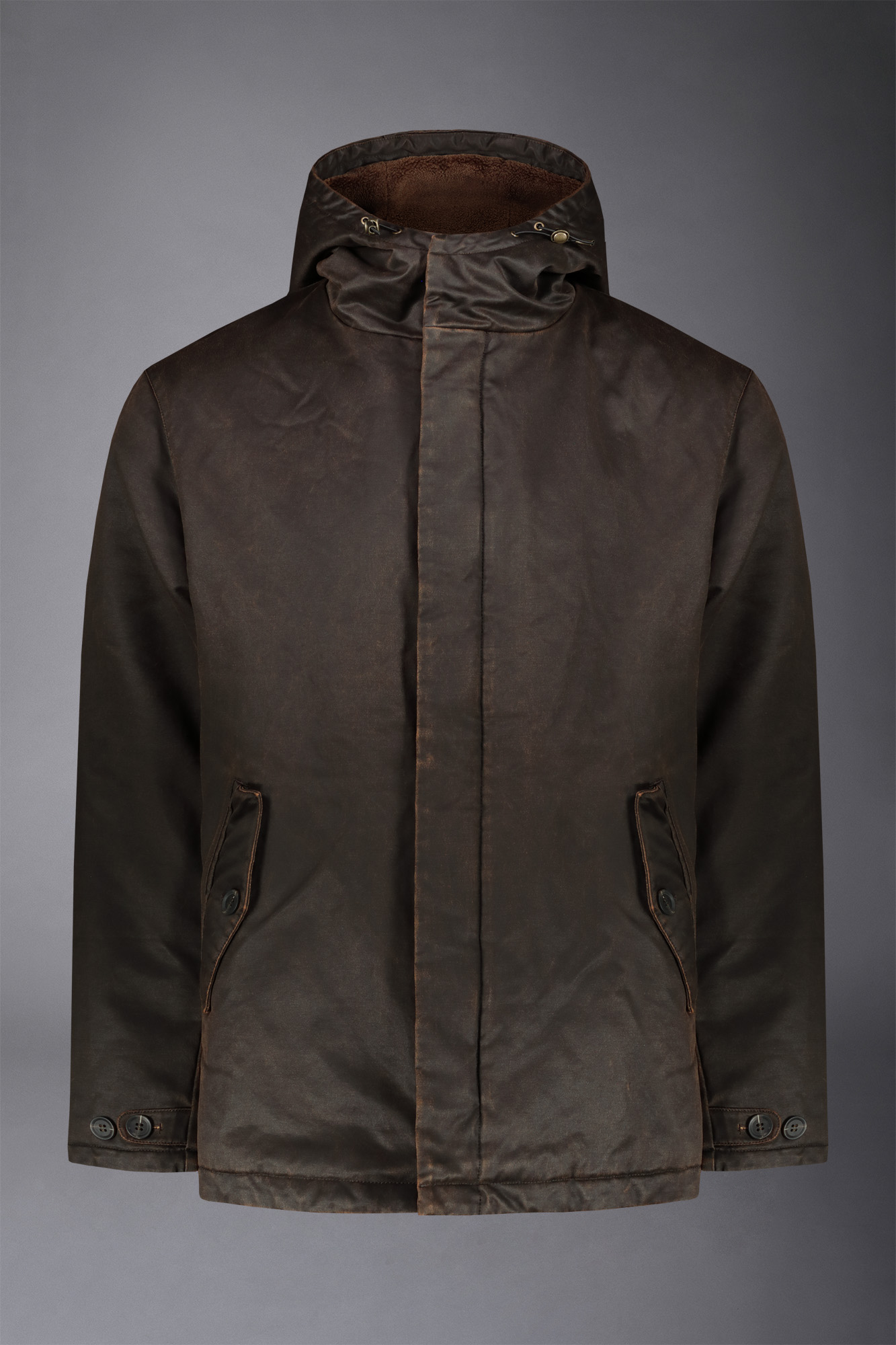 Jacke aus gewaschener Baumwolle in Wachsoptik mit Innenfell, mittellang, bequeme Passform image number null