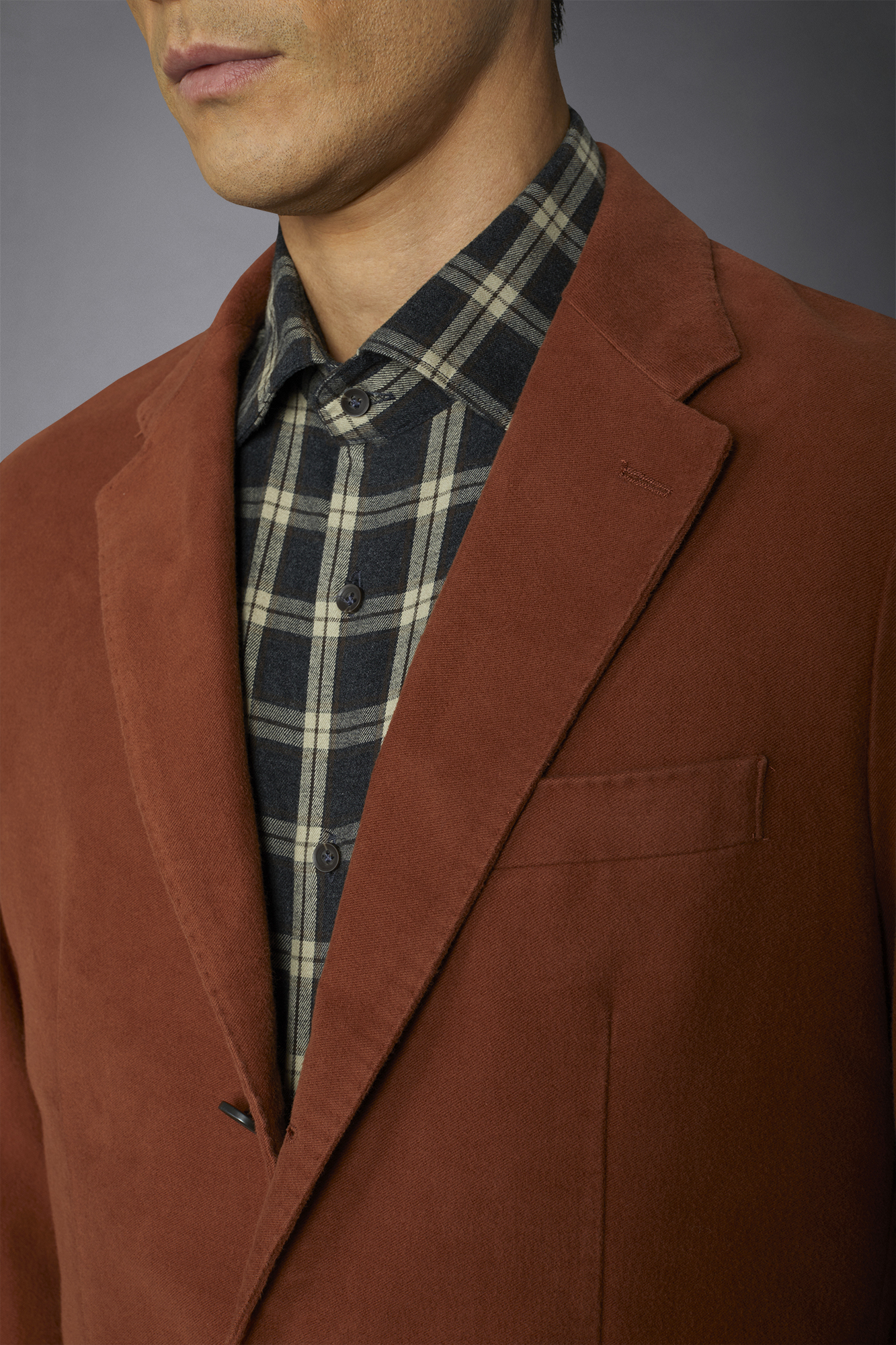 Men's single-breasted jacket in plain moleskin fabric regular fit image number null