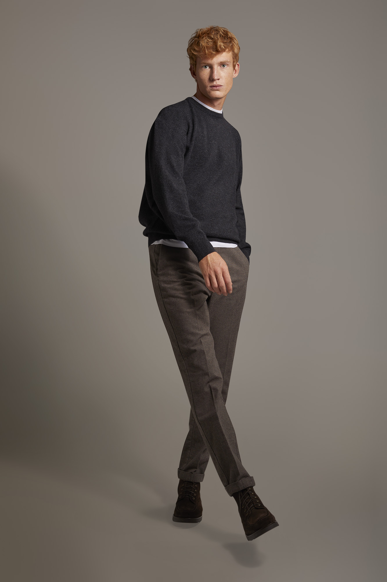 Pantalone chino regular fit tessuto tinto filo pied de poule image number null