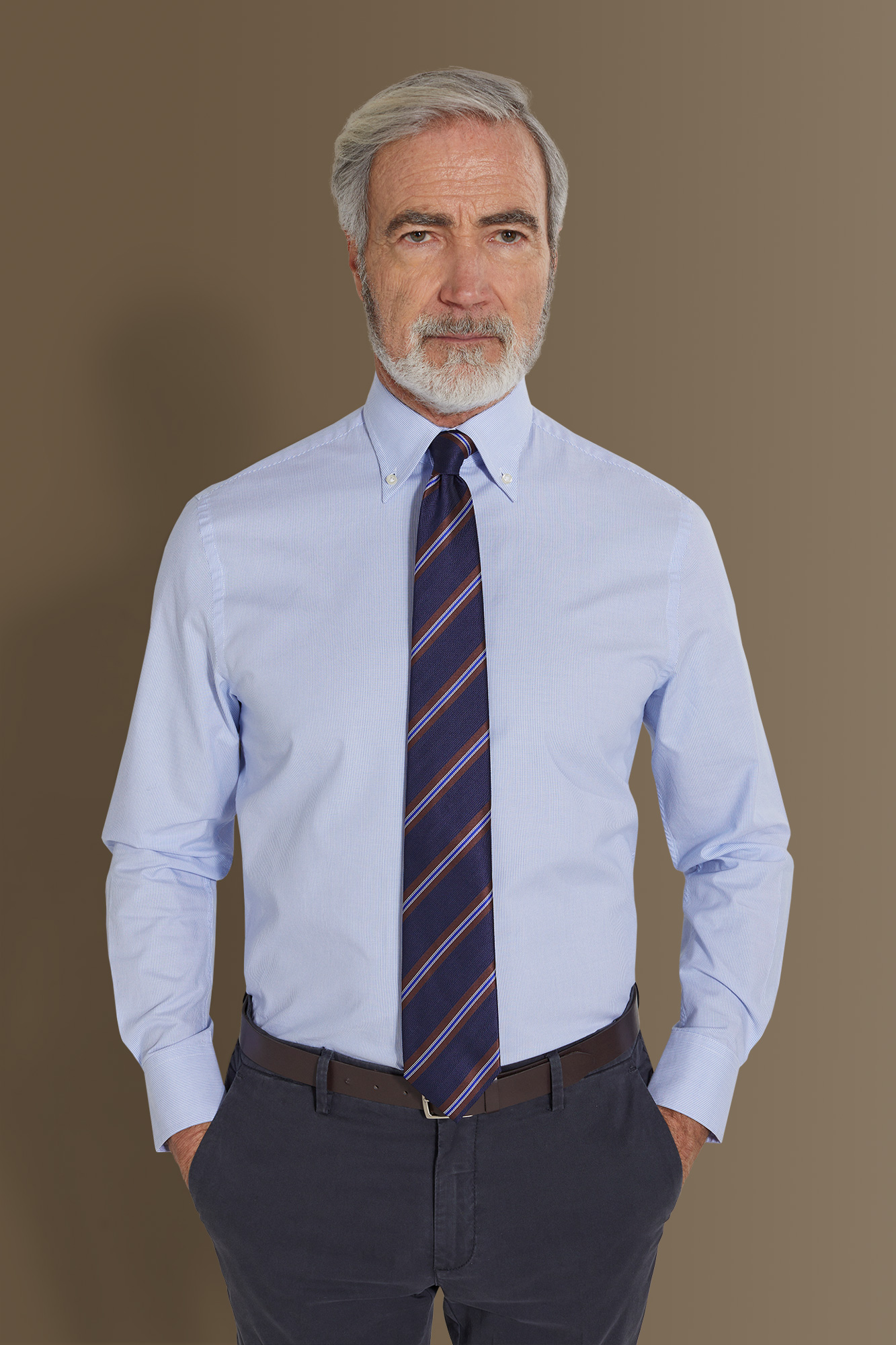 Camicia uomo button down tessuto armaturato a righe image number null