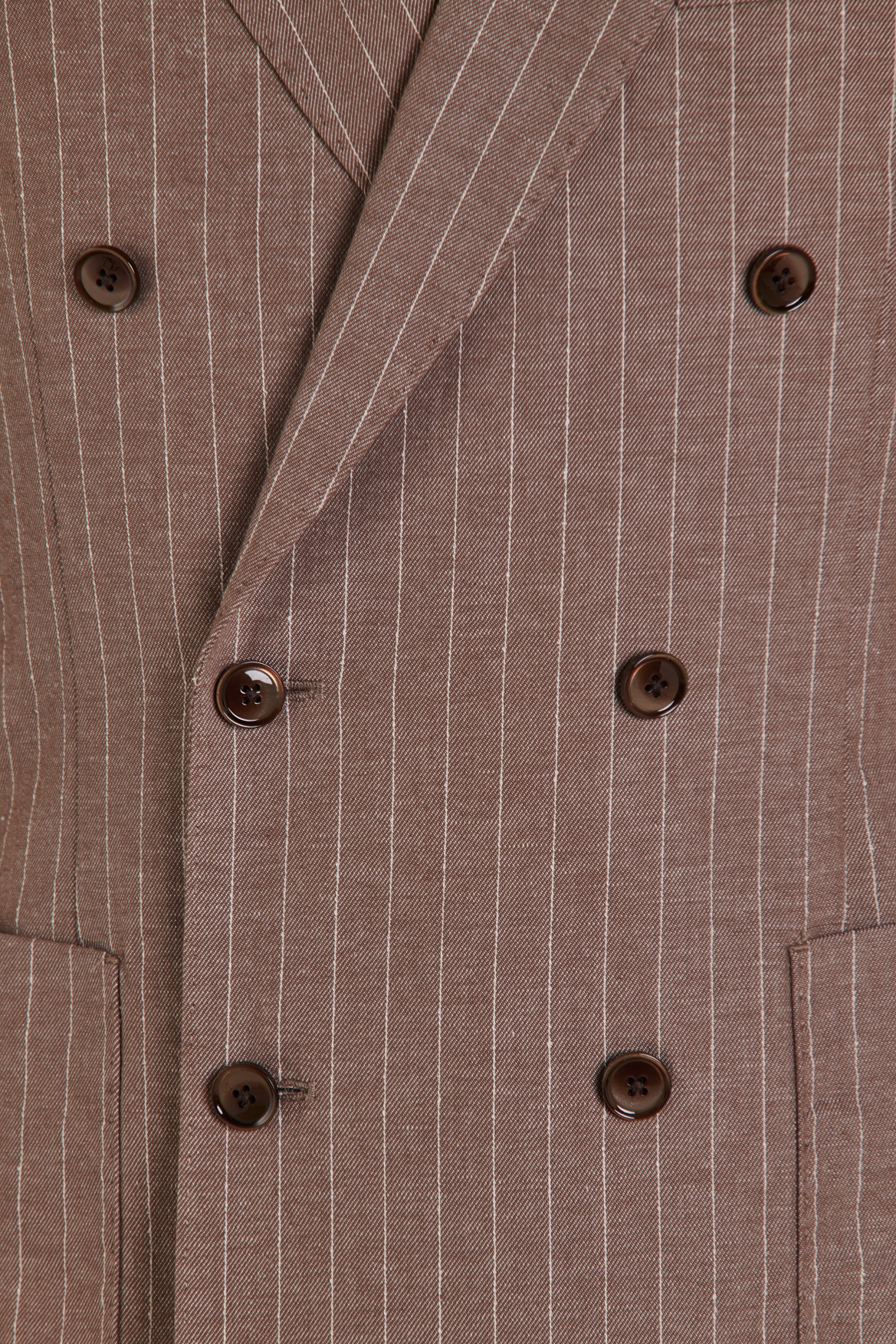 Double breasted jacket peak lapel pinstripepatch pocketslinen cotton blend image number null