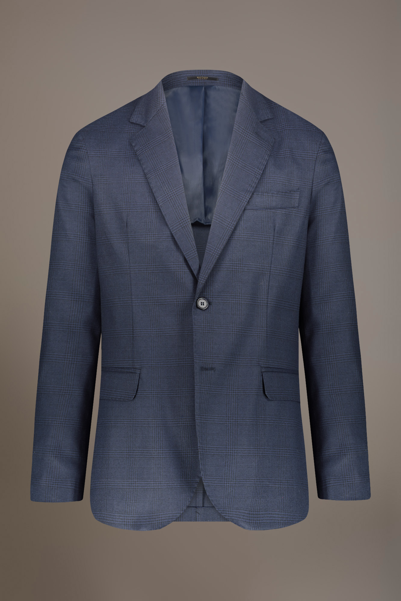 Single-breasted jacket with flap pockets in prince of wales fabric made in Italy image number null