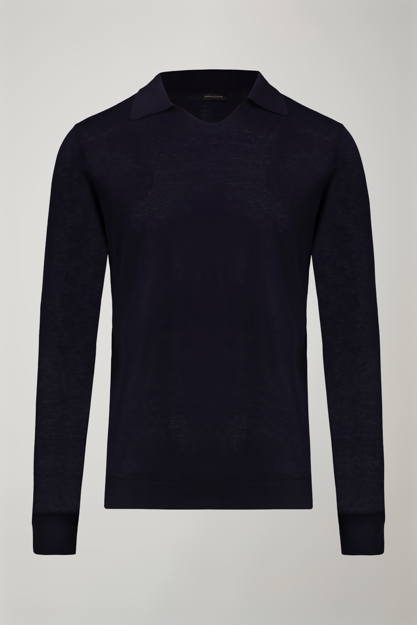 Herren-Poloshirt mit V-Ausschnitt aus 100 % Baumwollstrick und langen Ärmeln in normaler Passform image number null