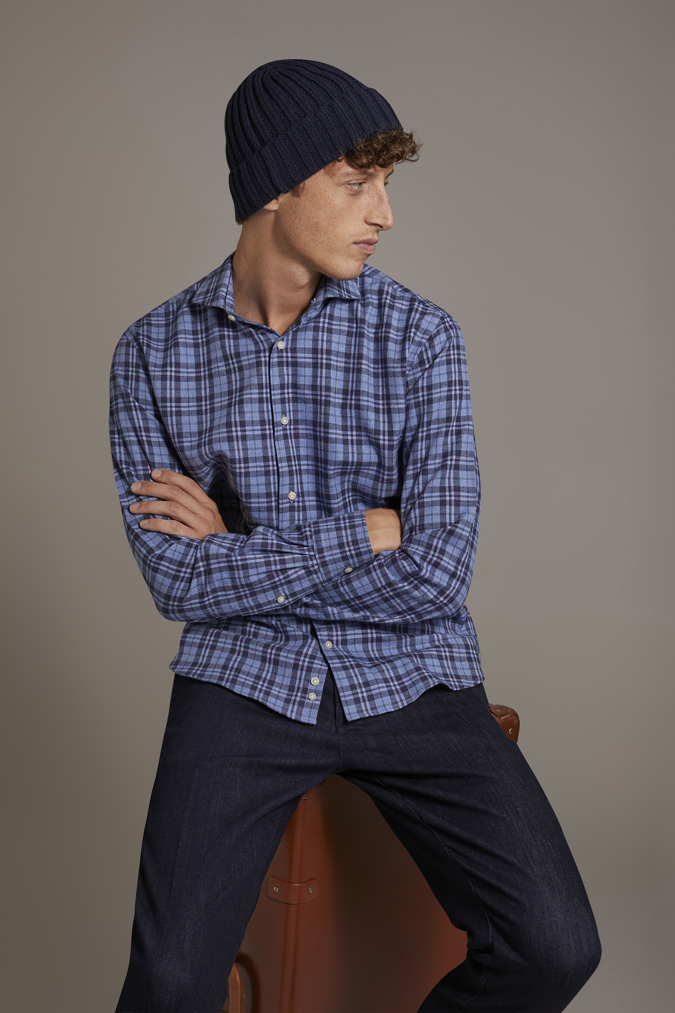 Camicia casual collo francese comfort fit tessuto in flanella tartan image number null