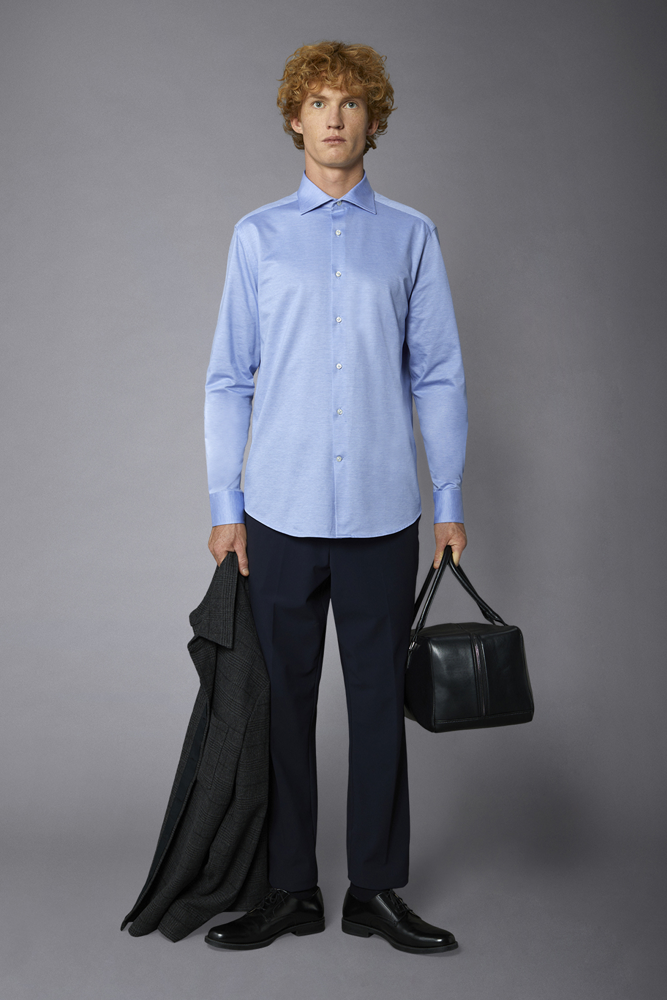 Klassisches geschlechtsloses Jersey-Shirt Französischer Kragen Bequeme Passform Bedruckter Melange-Stoff image number null