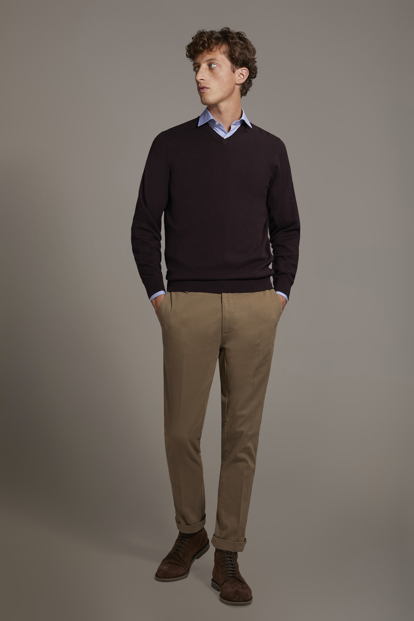 Pantalone chino classico regular fit tessuto twill elasticizzato image number null
