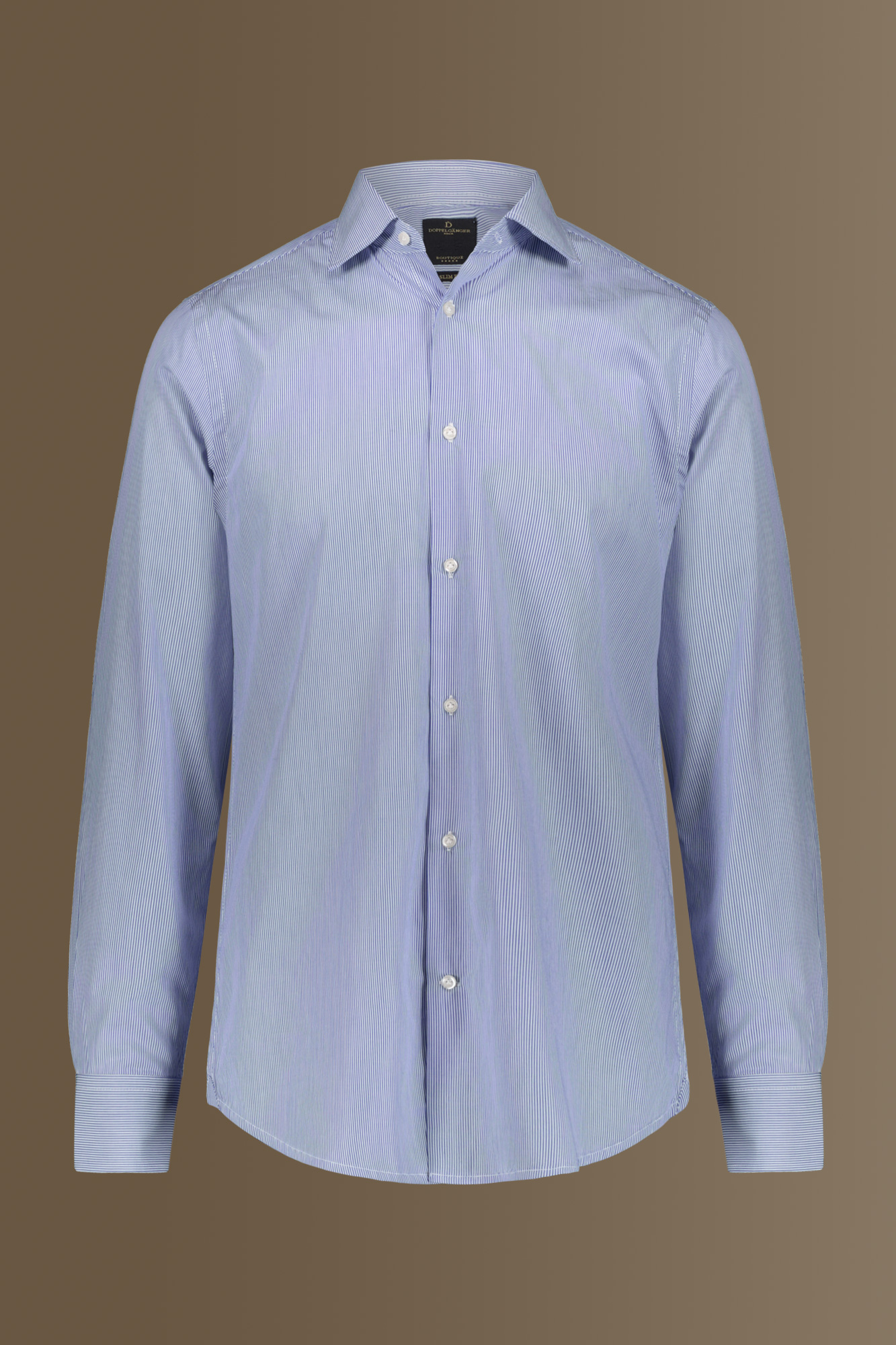 Camicia classica collo francese tinto filo a righe strette image number null