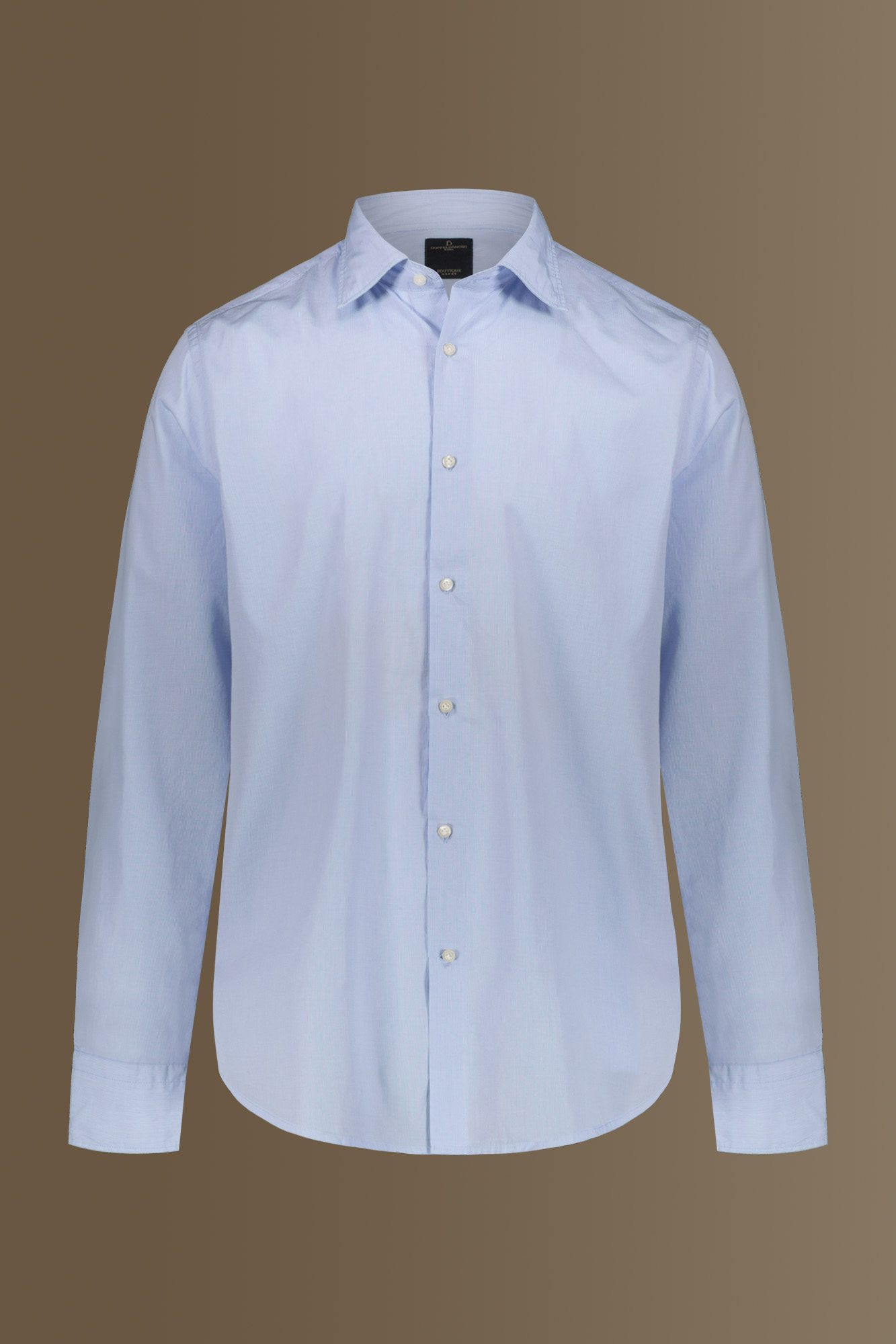Camicia classica lavata 100% cotone collo francese tinto filo popeline microquadretti image number null