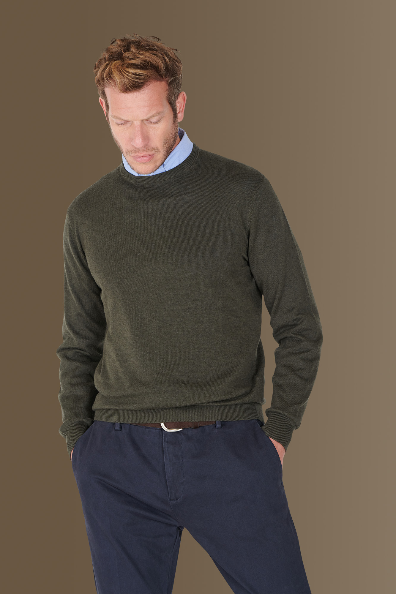 Maglia giro collo misto lana e cotone image number null
