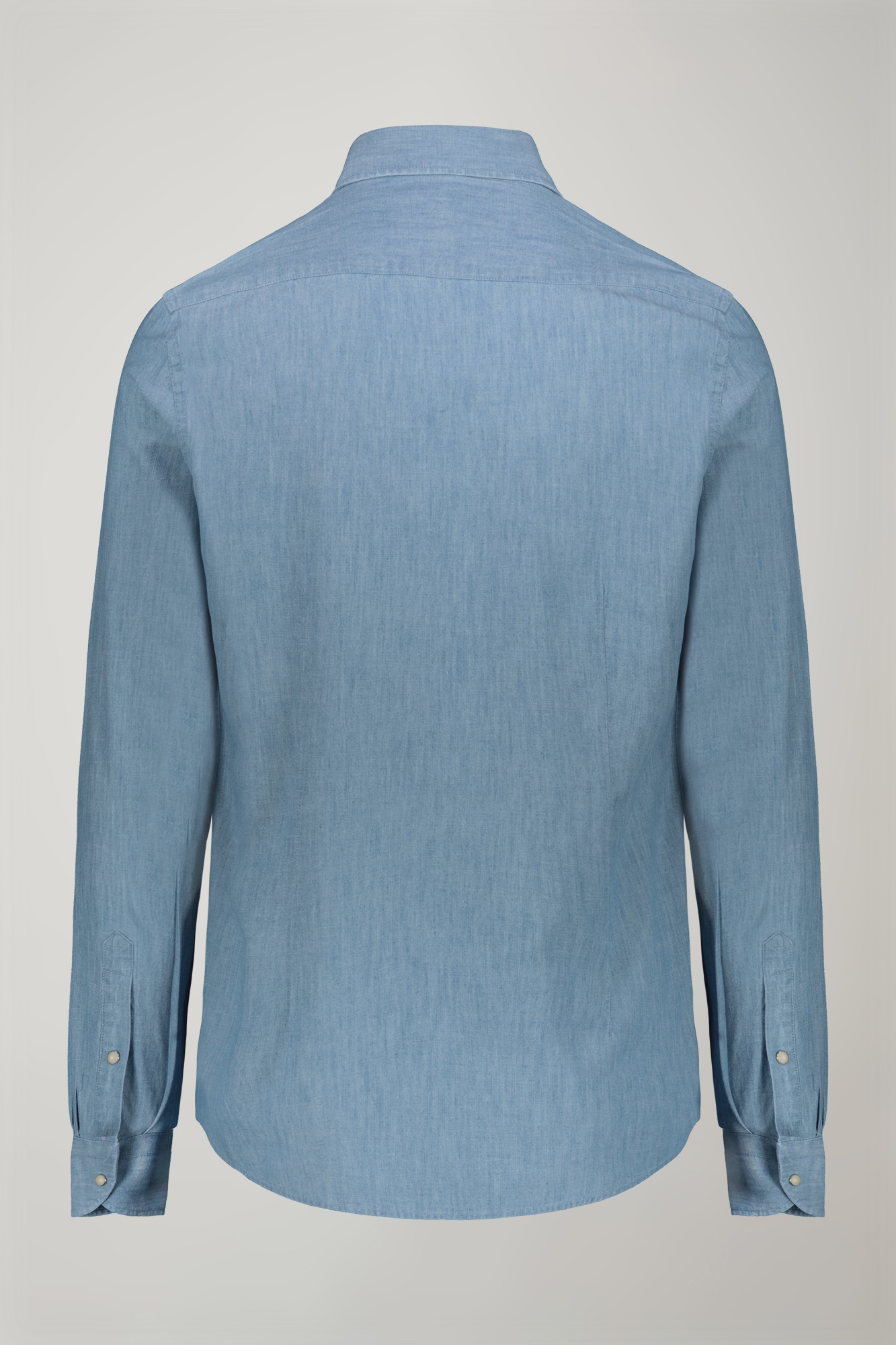 Camicia casual uomo collo classico 100% cotone tessuto chambray denim chiaro comfort fit image number null