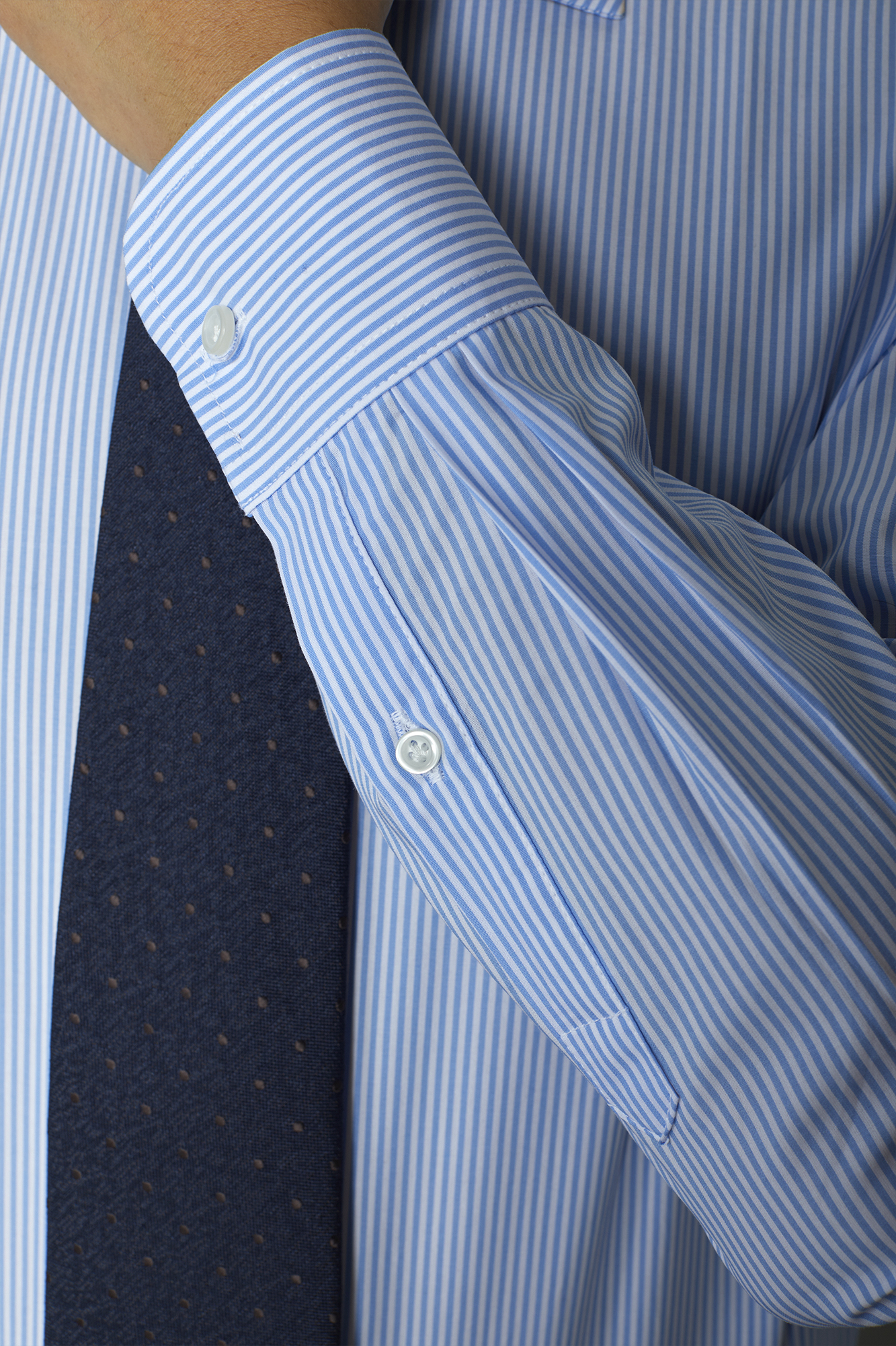 Camicia Collo Francese Piccolo Righe Twill Blu Scuro Da Uomo - Foto 11