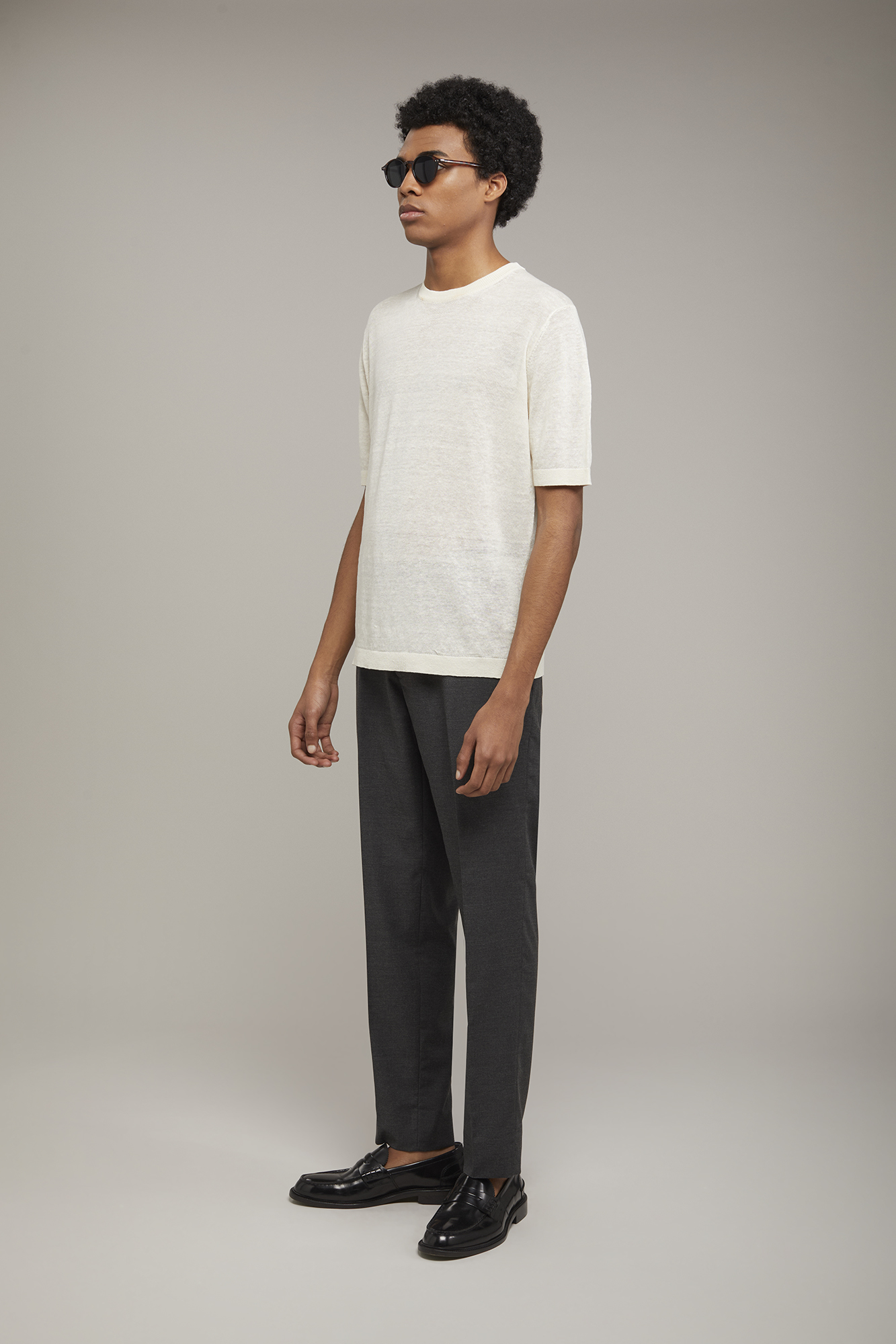 Men's knitted t-shirt 100% linen short-sleeved regular fit image number null