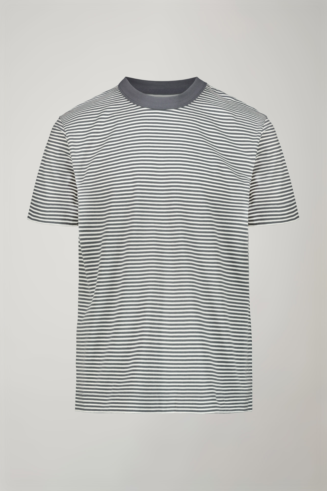 Men’s 100% cotton round neck t-shirt with stripes regular fit image number null