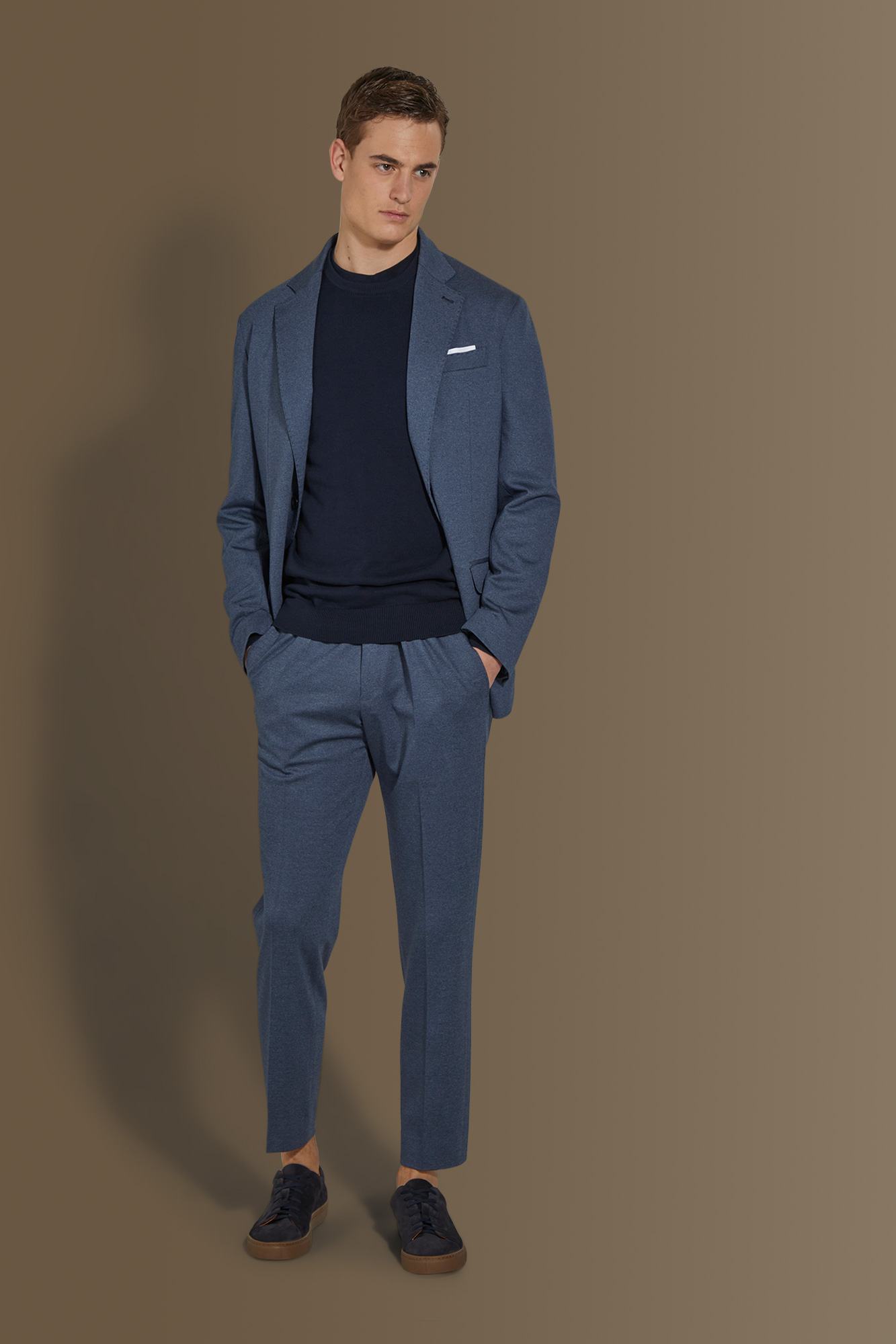 Single breasted suit flat trousers jersey fabric image number null