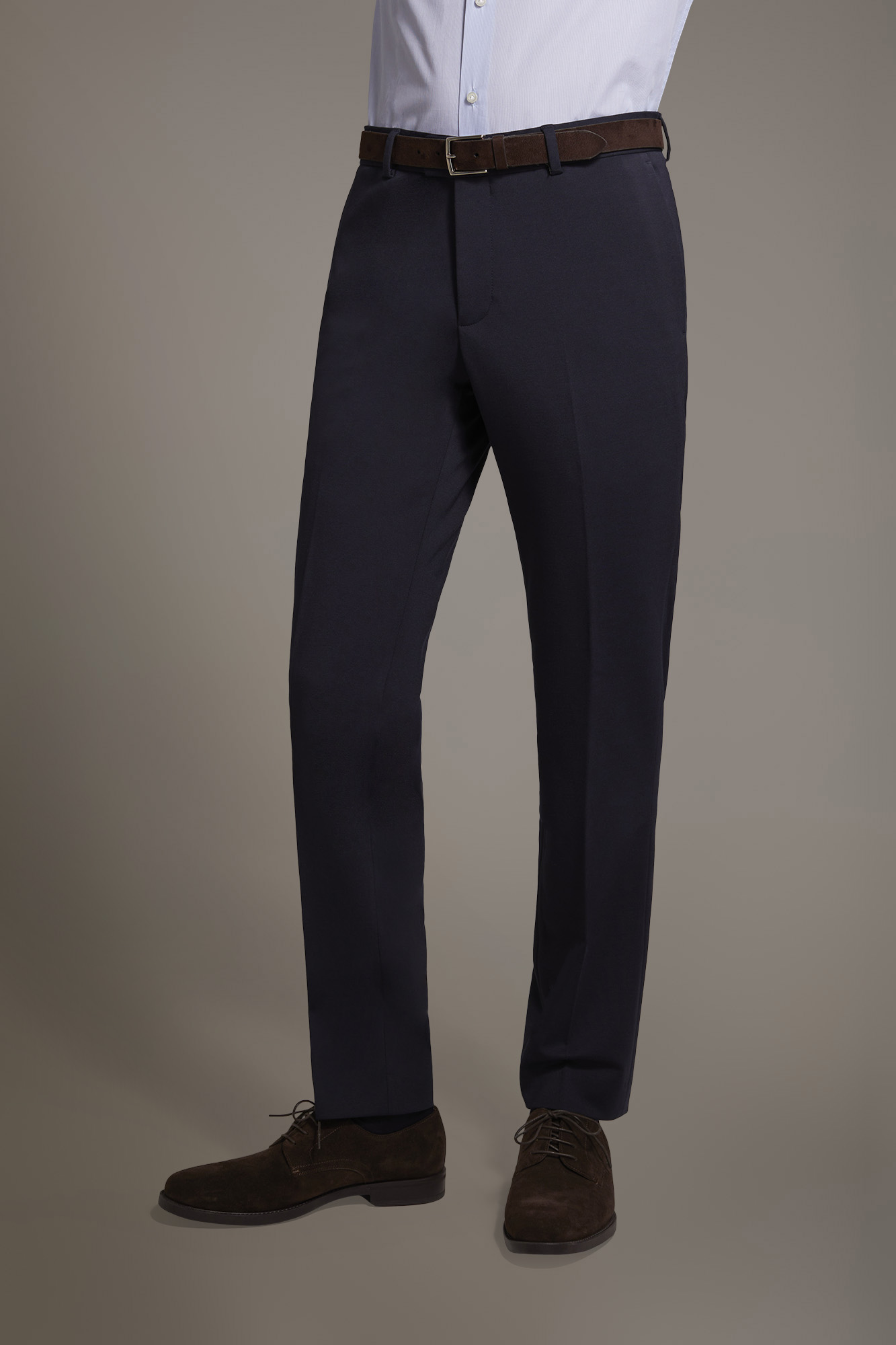 Pantalone uomo in jersey regular fit senza pinces piega classica blue navy image number null