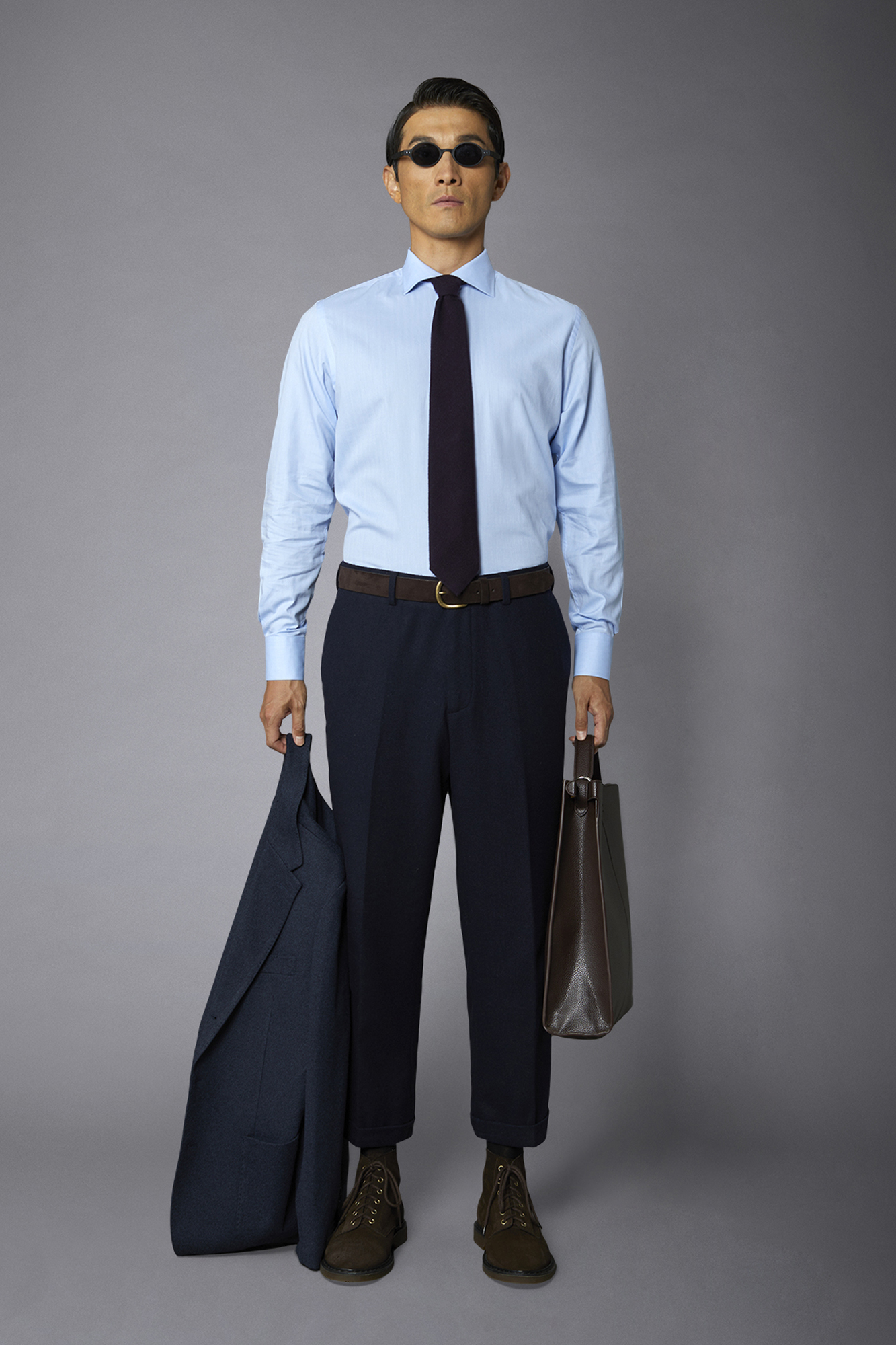 Doppelganger Camicia Classica Uomo Collo Francese Slim Fit Tessuto Spinato 123661971