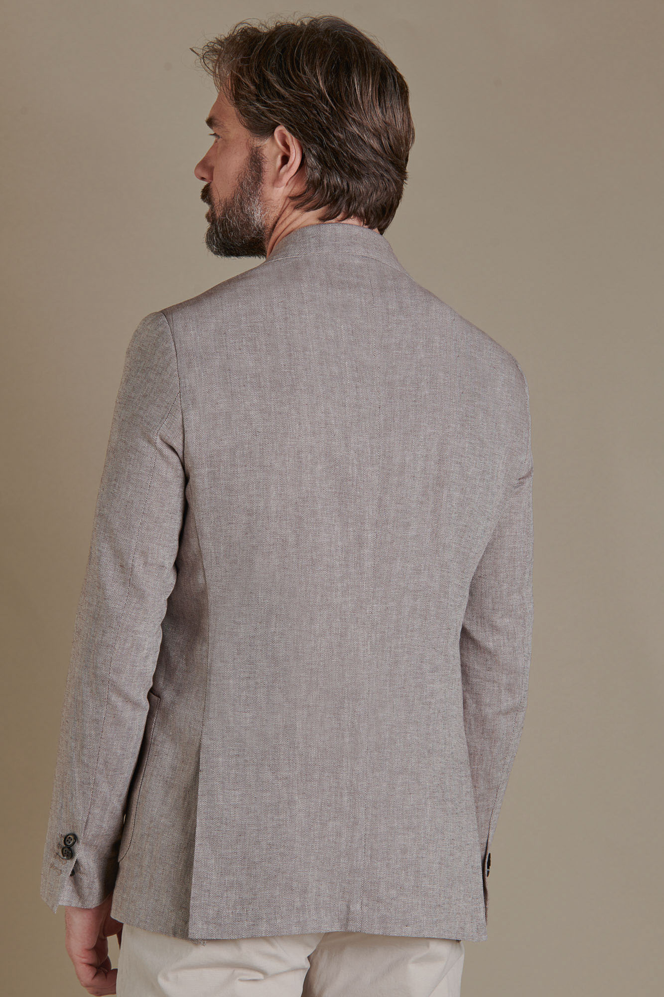 Single breasted jacket with peak lapel linen and cotton blend image number null