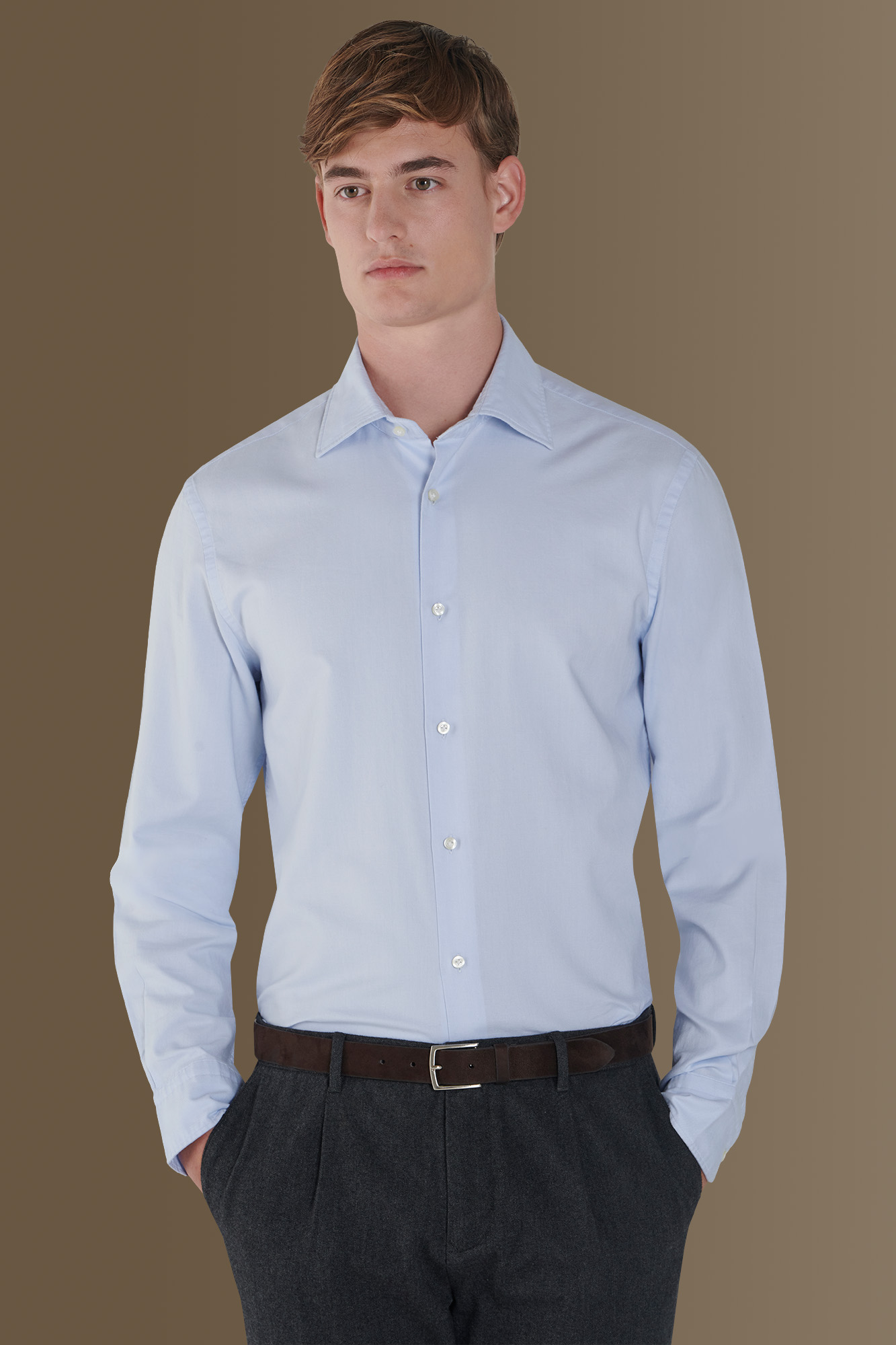 Camicia classica lavata uomo 100% cotone collo francese superlight oxford image number null