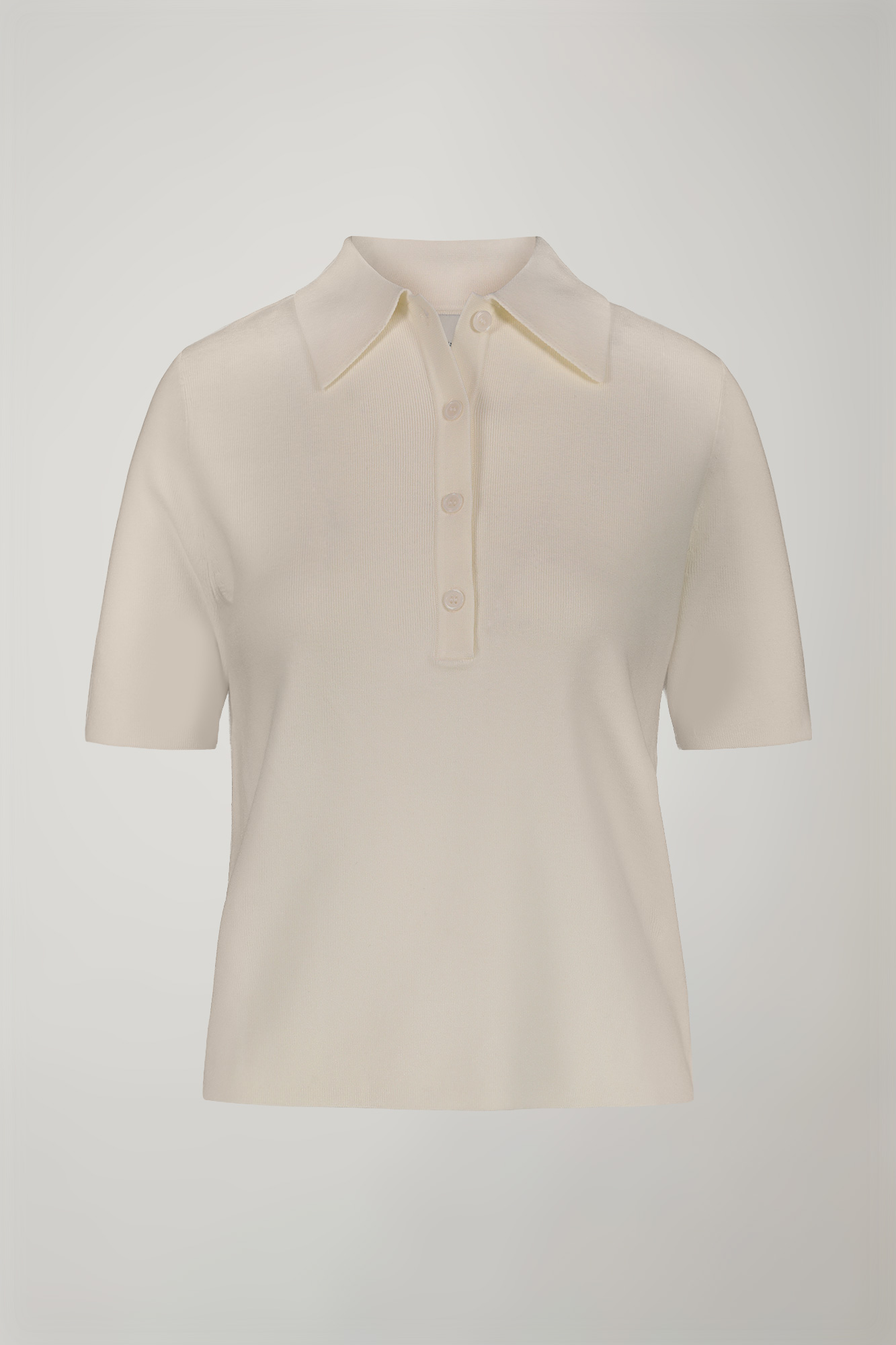 Einfarbiges Damen-Poloshirt mit kurzen Ärmeln aus Strick image number null