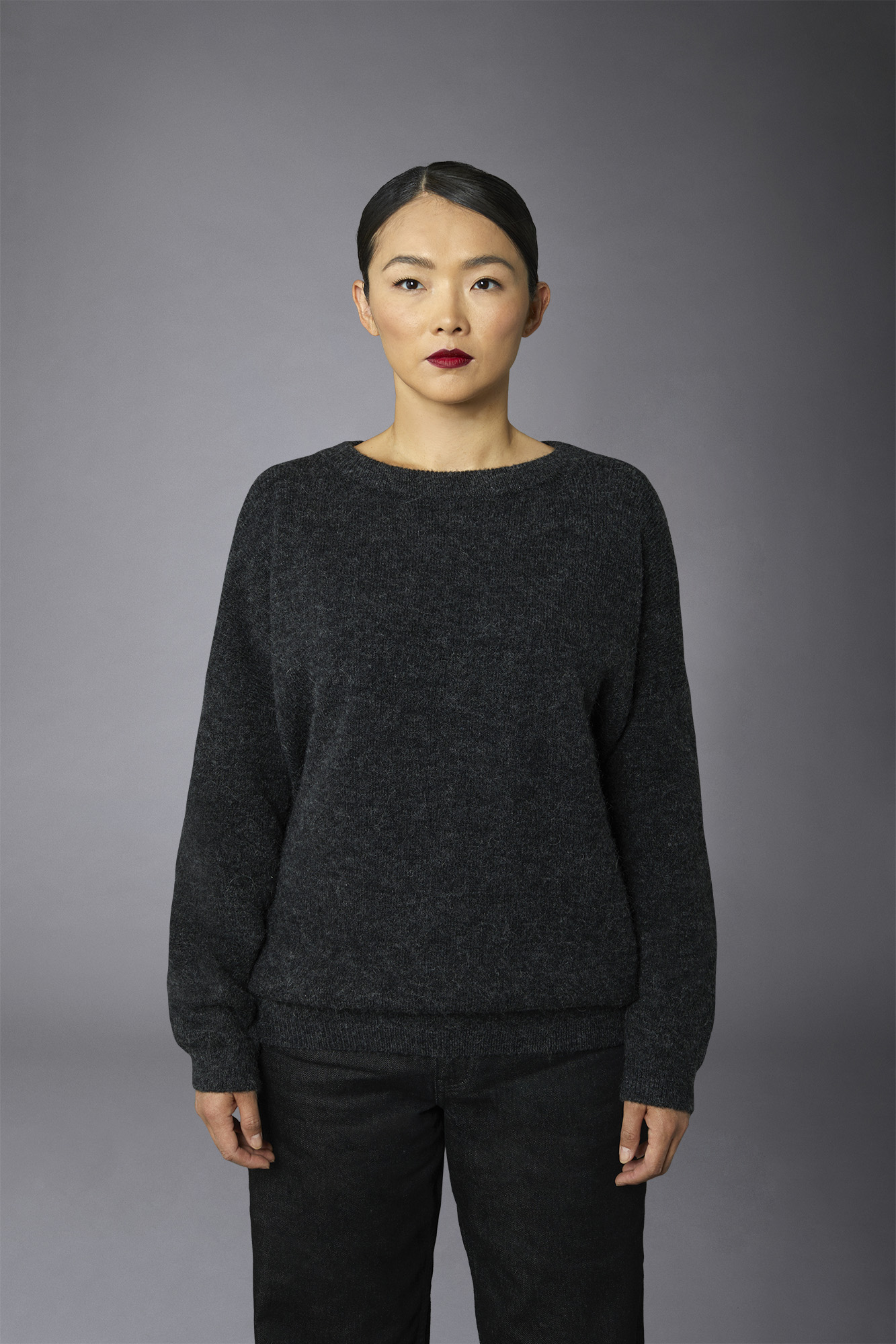 Women's crew neck mohair blend sweater image number null