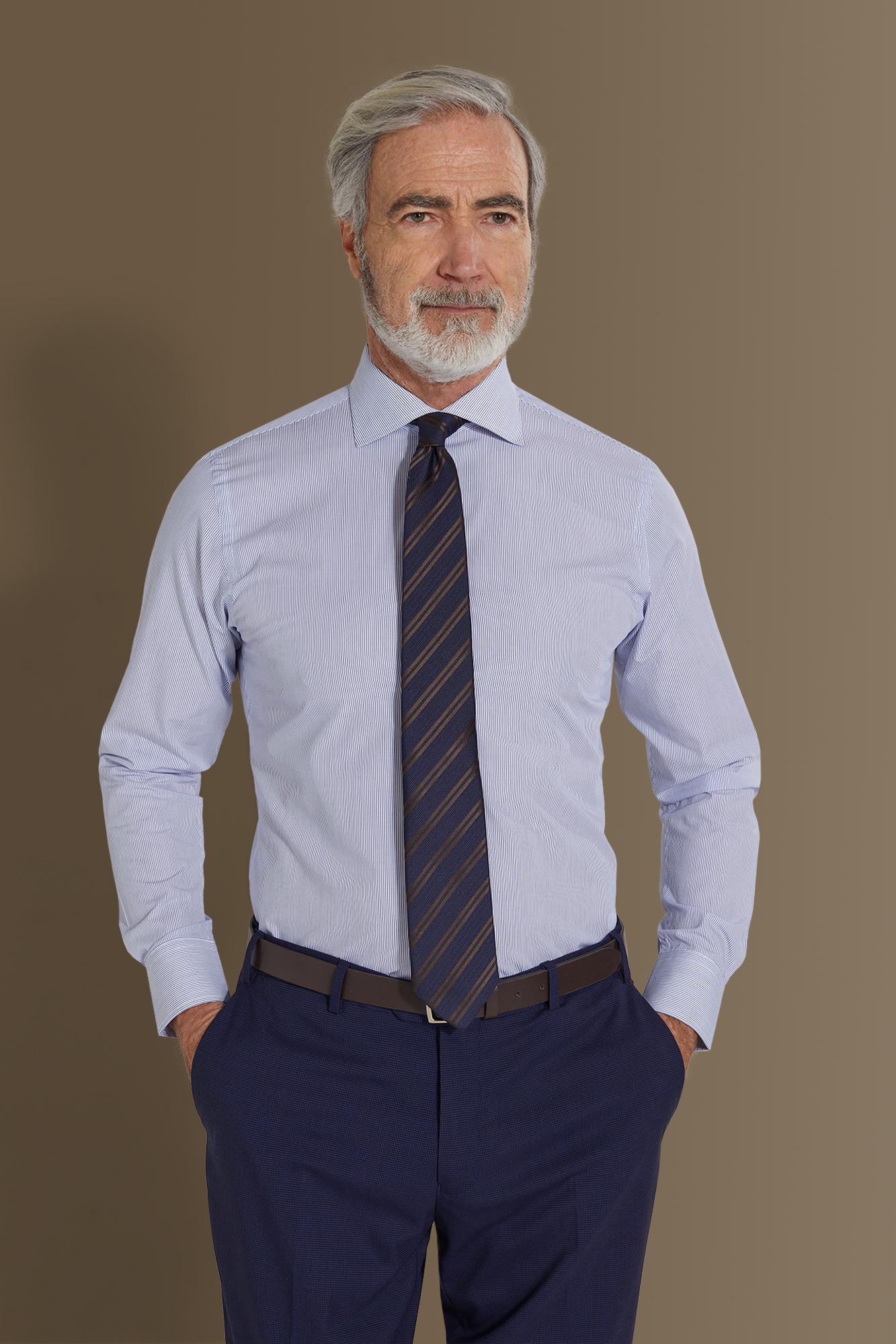 Camicia classica uomo collo francese tinto filo a righe image number null