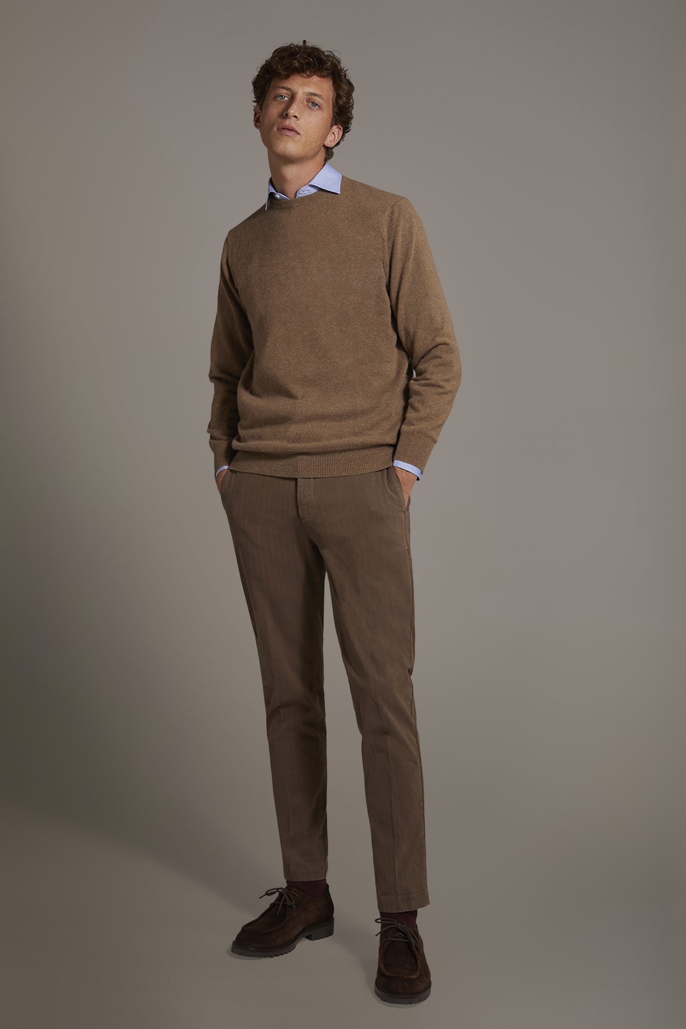 Pantalone classico regular fit tessuto spigato image number null
