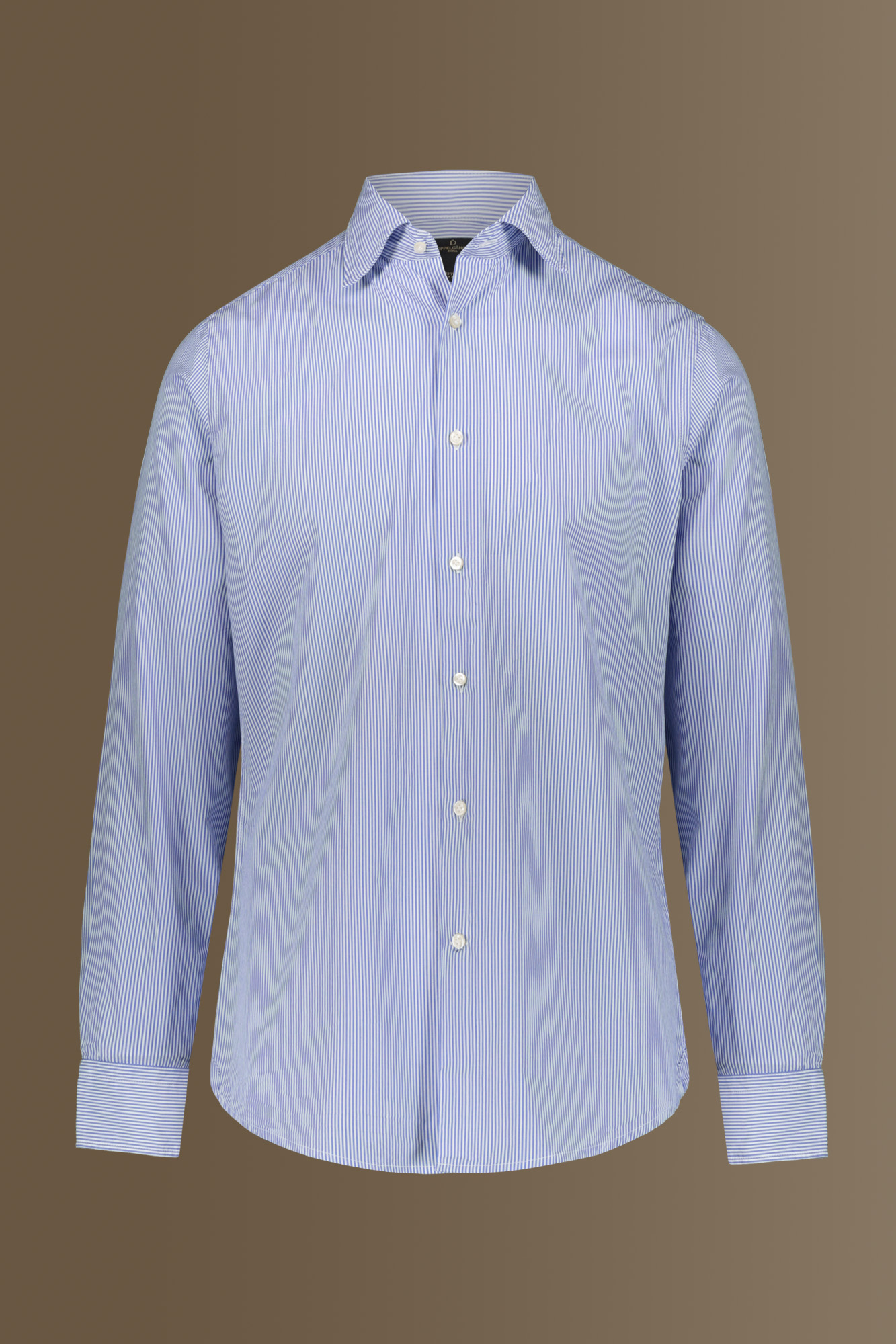 Camicia classica lavata 100% cotone collo francese tinto filo popeline riga stretta image number 0