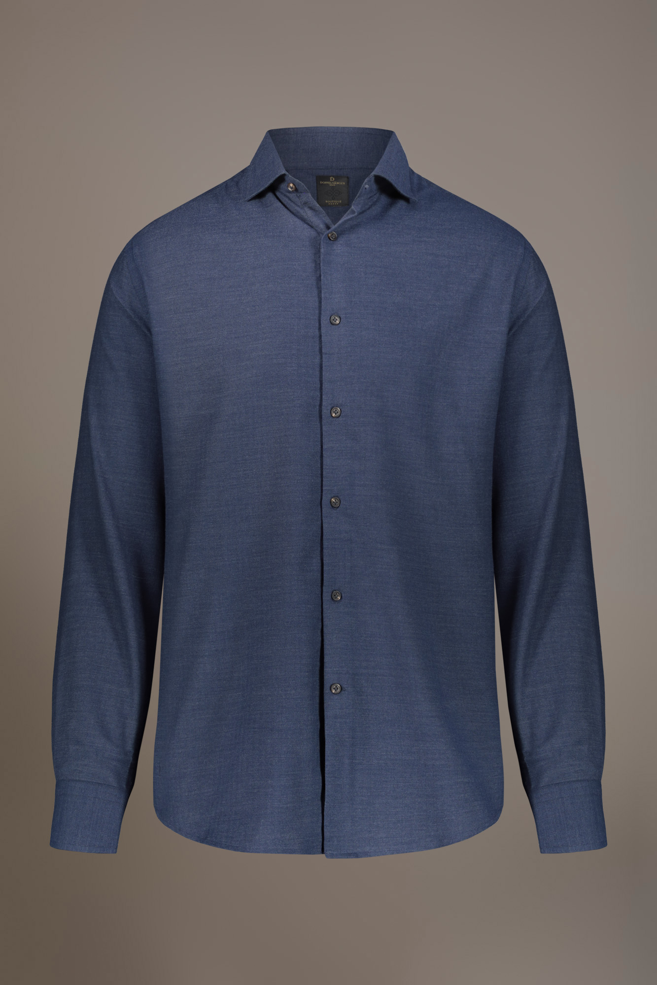 Camicia casual collo francese comfort fit tessuto spigato tinto filo melange image number null