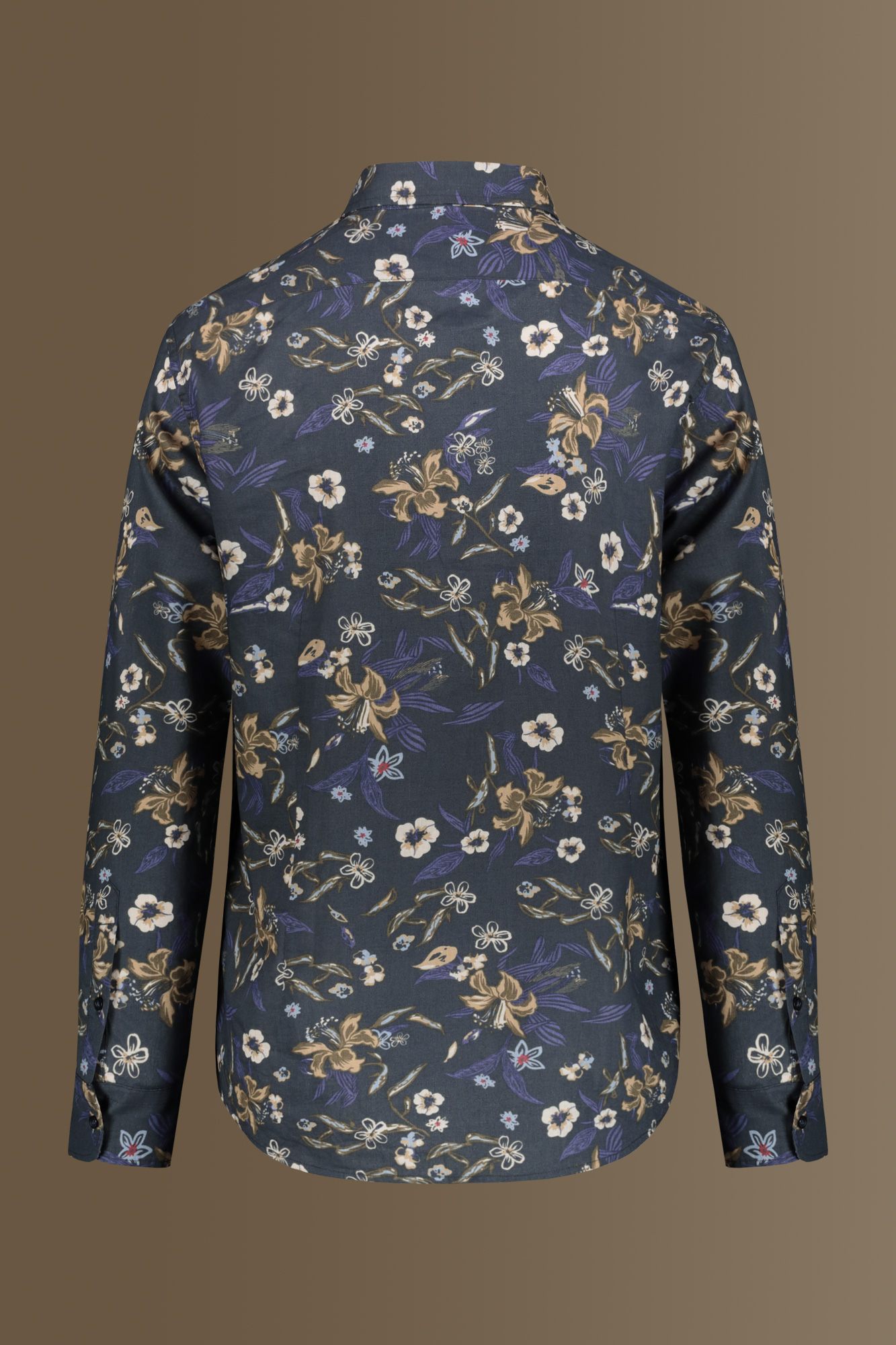Camicia casual uomo collo francese misto lino con stampa floreale image number null