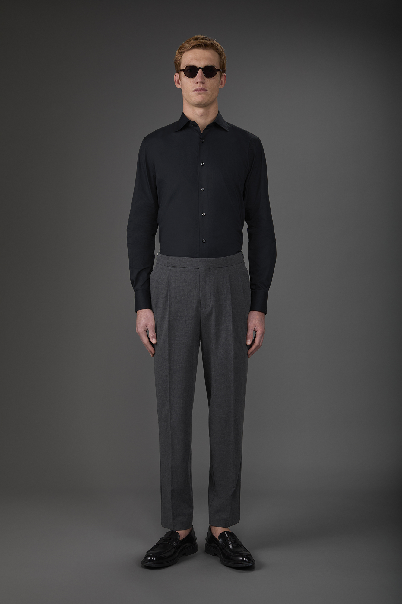 Camicia classica collo francese uomo tinta unita fiammato image number null