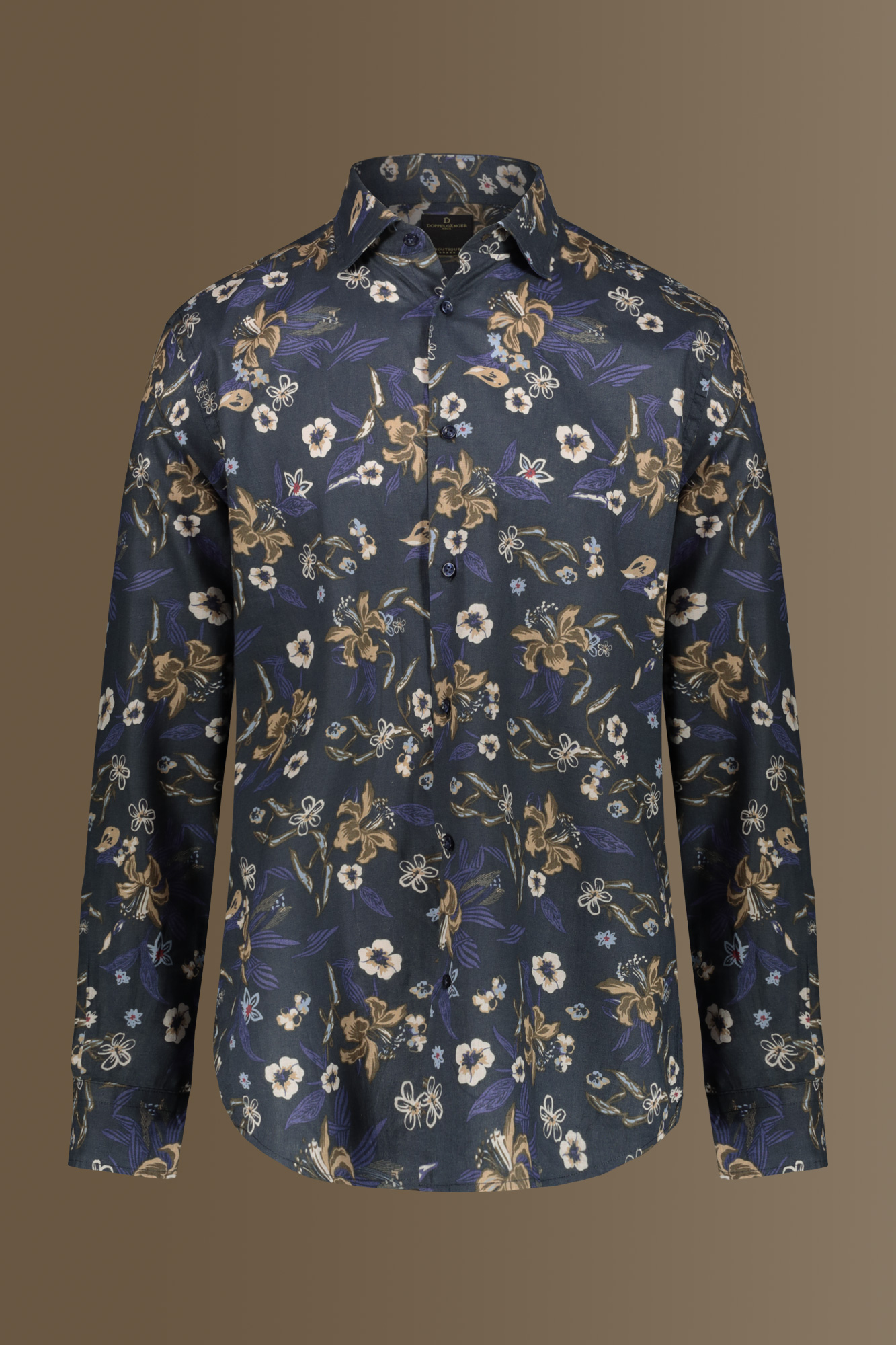 Camicia casual uomo collo francese misto lino con stampa floreale image number null