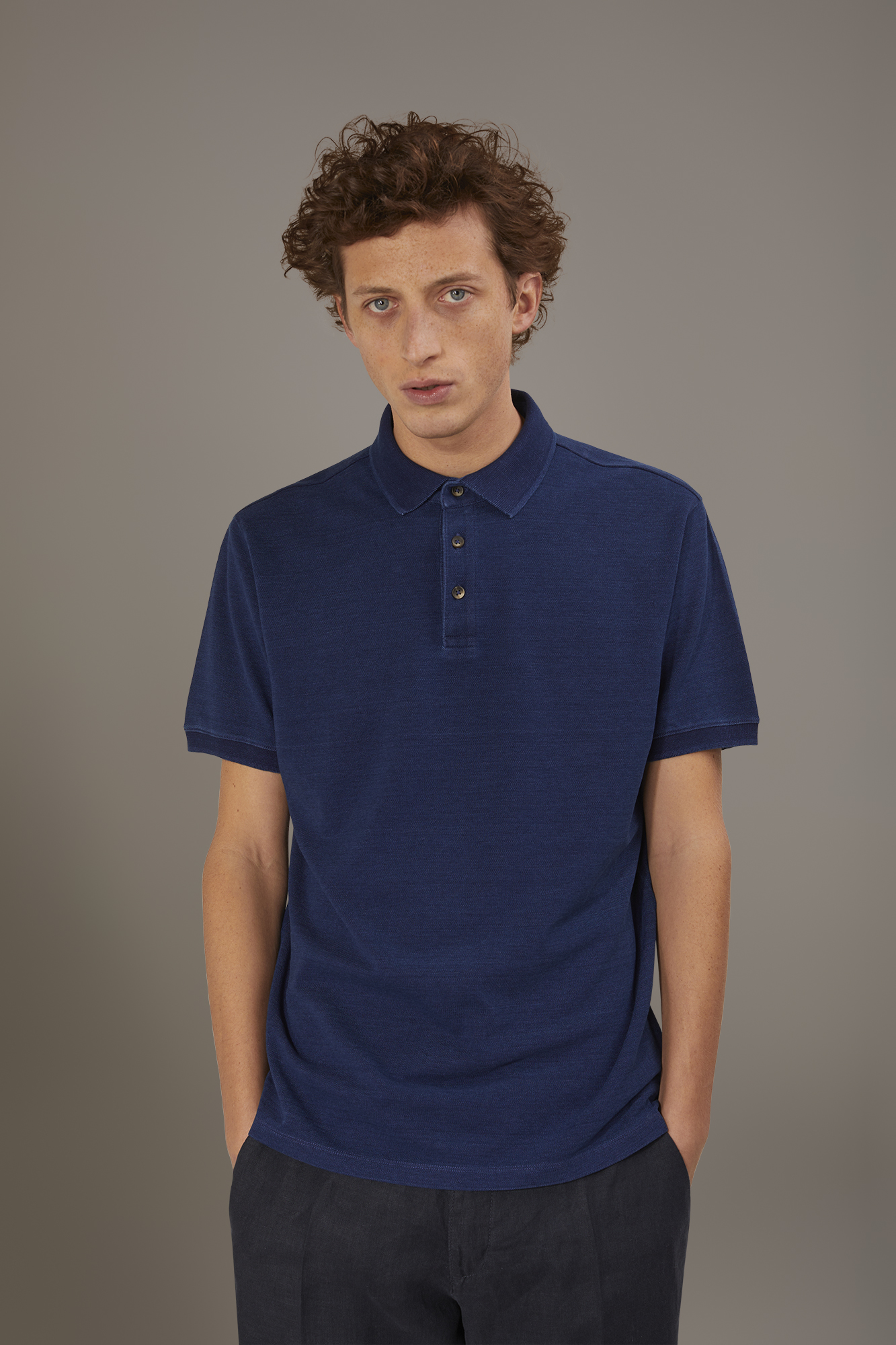 Short sleeve polo 100% cotton denim effect image number null