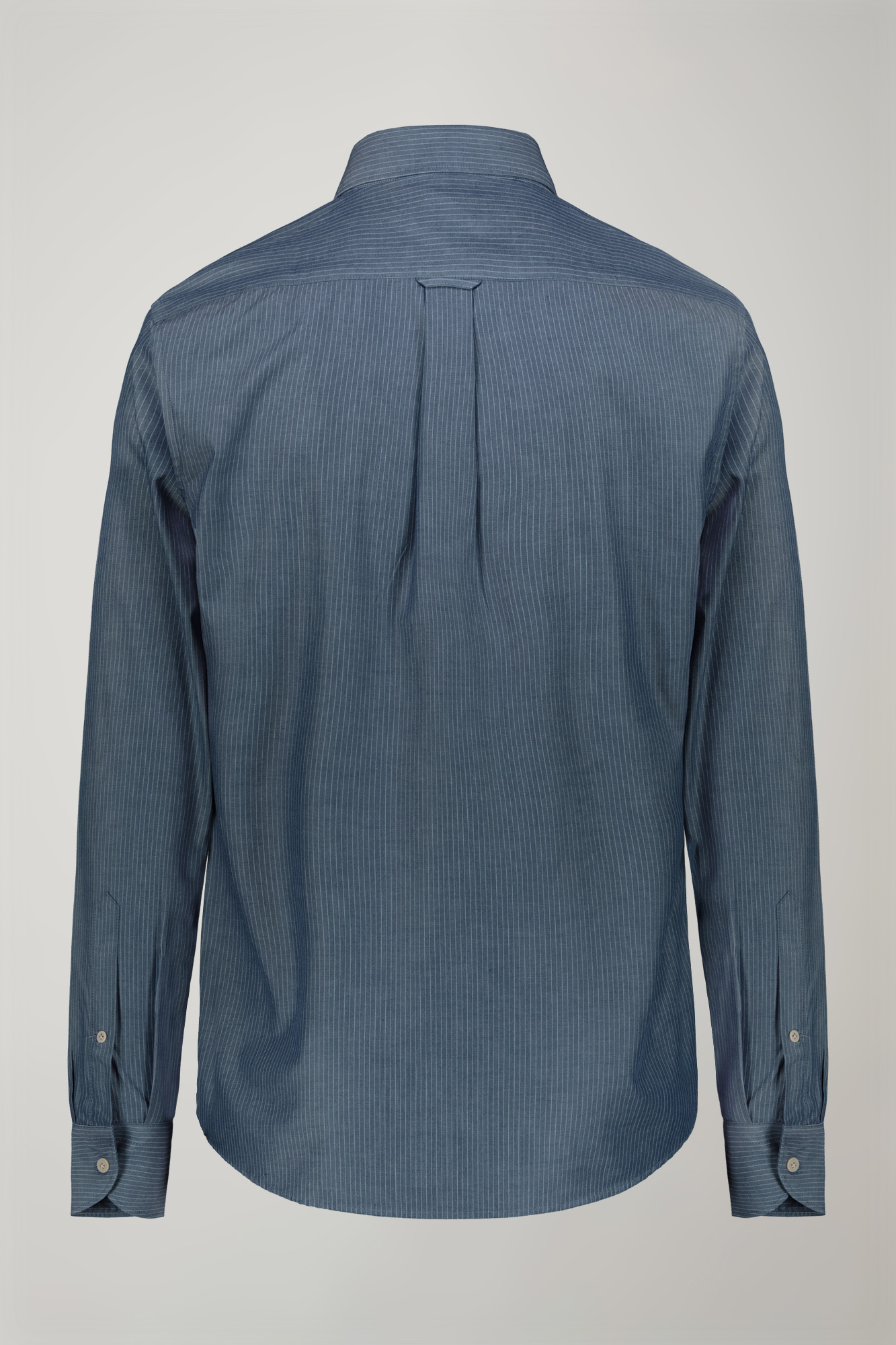 Camicia casual uomo collo classico 100% cotone tessuto gessato in denim comfort fit image number null