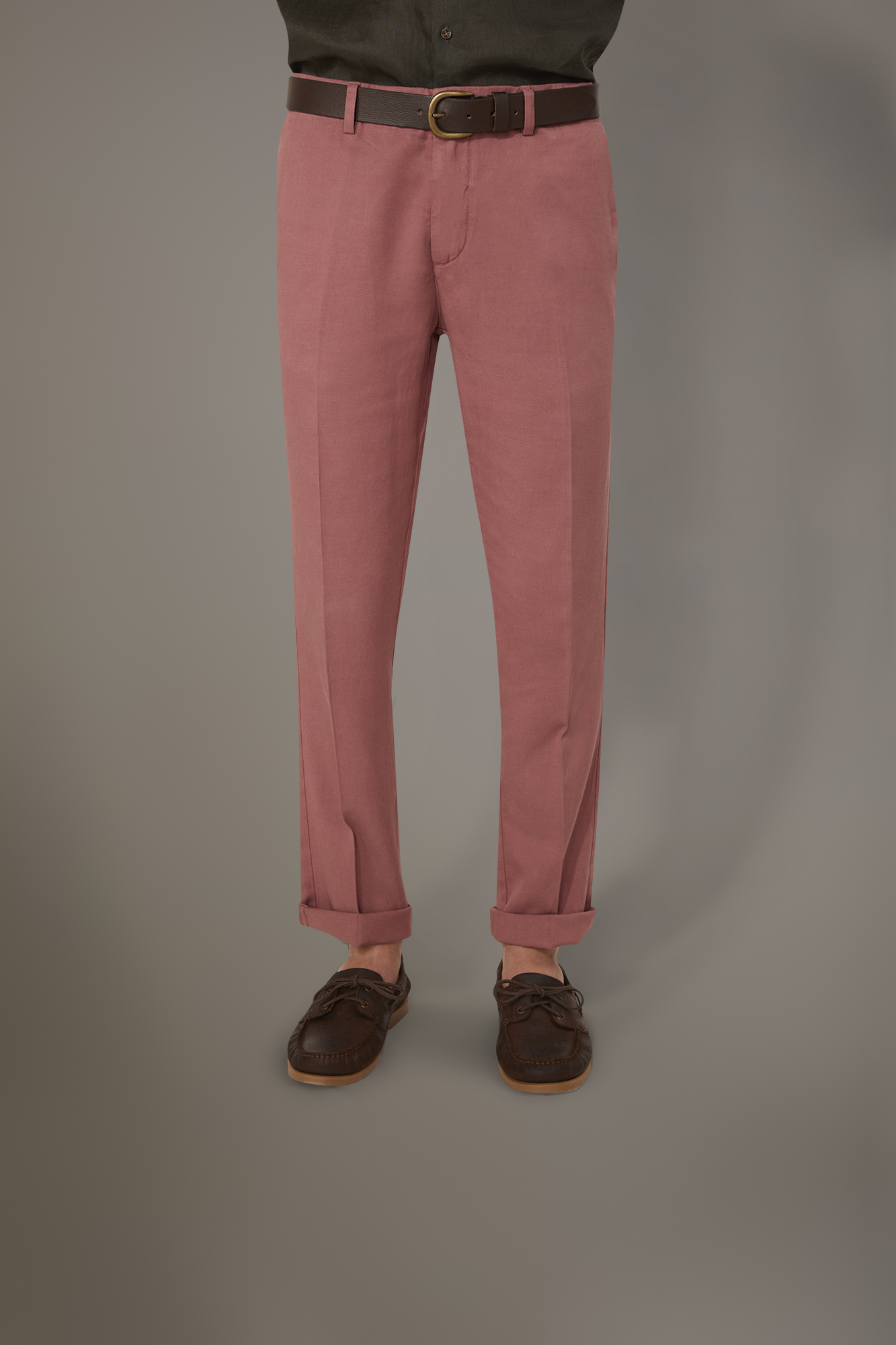 Regular fit linen blend chino trousers twill construction image number null