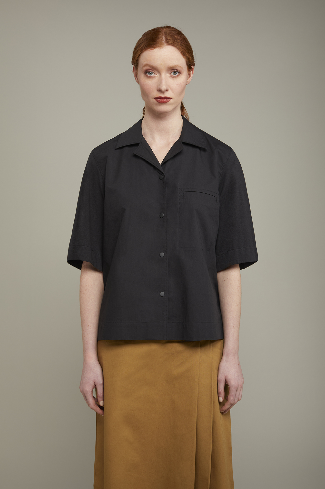 Camicia donna con due tessuti a contrasto image number null