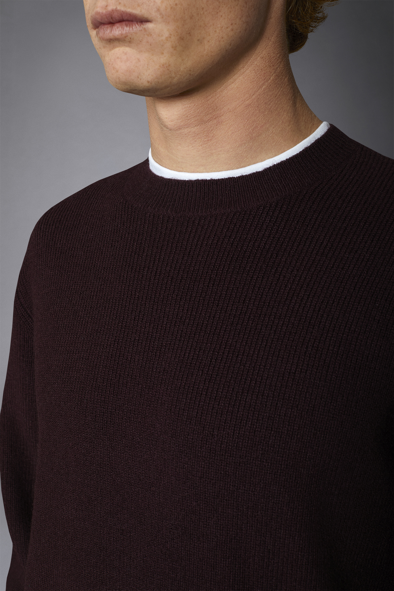 Men's roundneck sweater with English rib knitting regular fit image number null