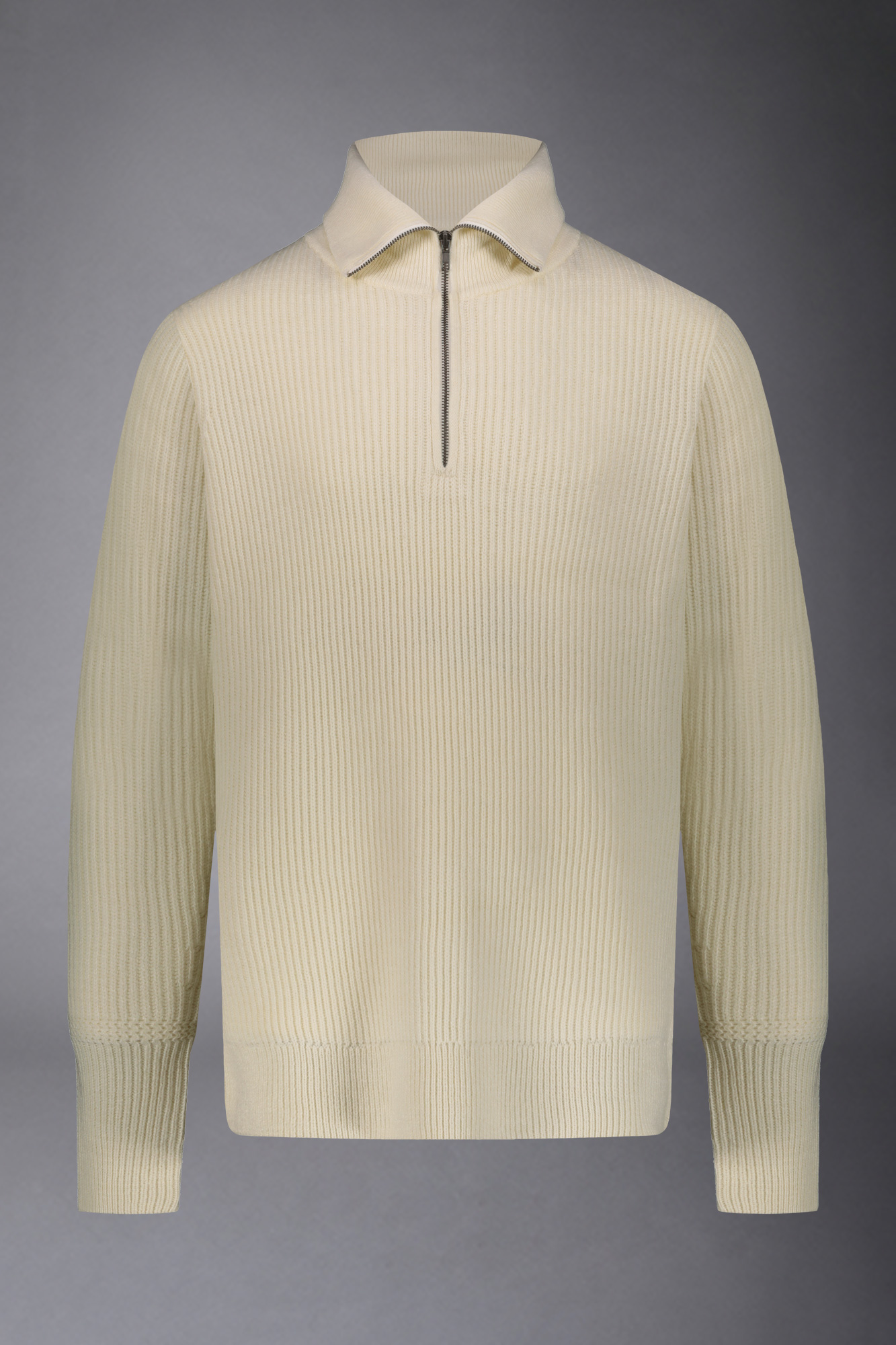 Pull en laine mélangée avec fermeture à glissière et tricot à côtes anglaises, coupe normale image number null