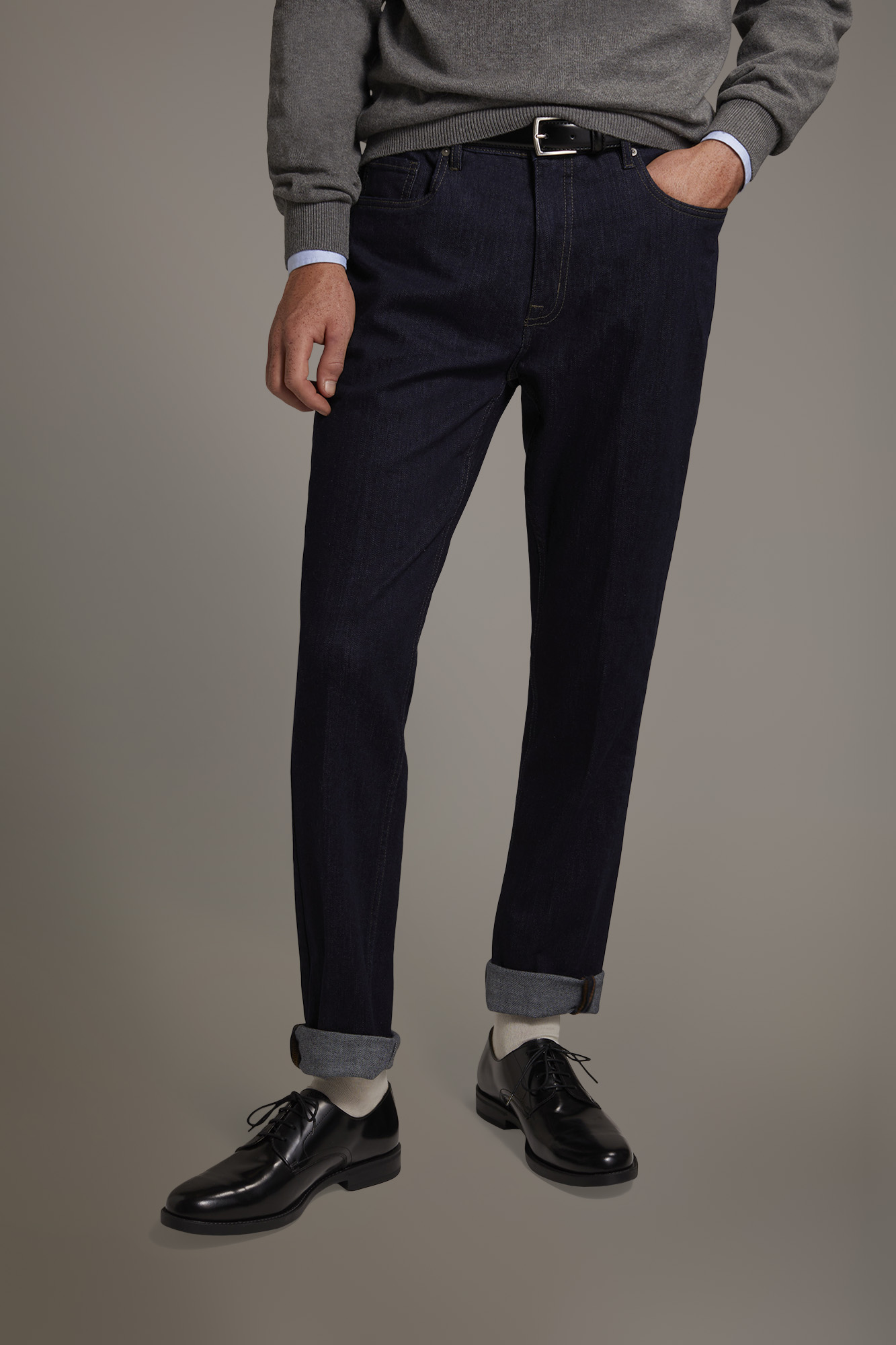 Regular fit denim 5 pockets trousers in denim fabric image number null