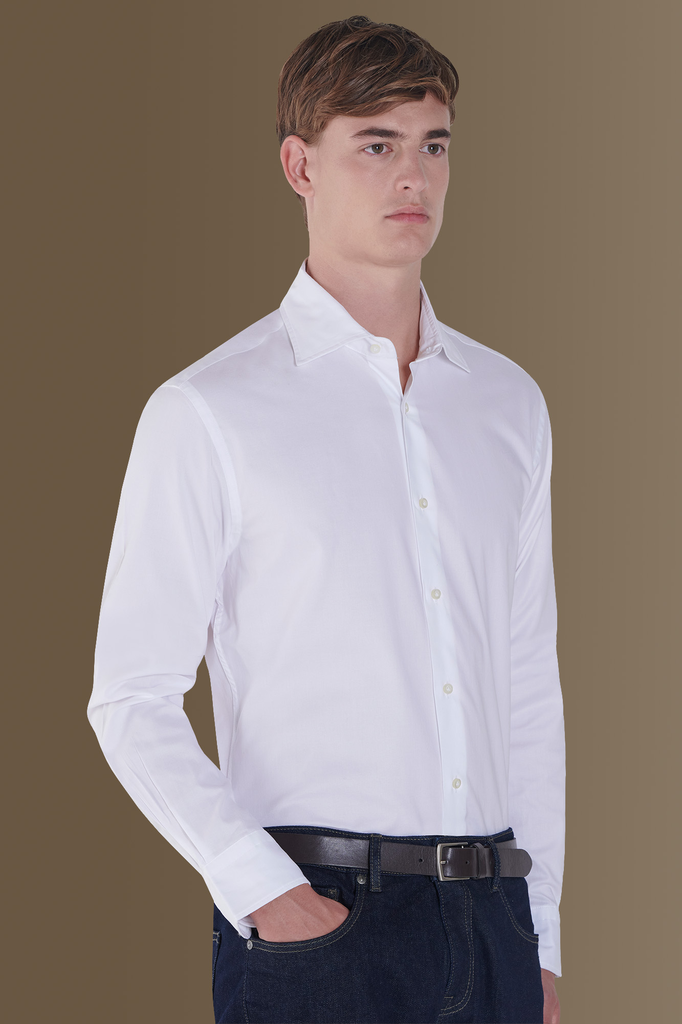 Camicia classica lavata 100% cotone collo francese tessuto pinpoint |  Doppelganger | Camicie Uomo Online