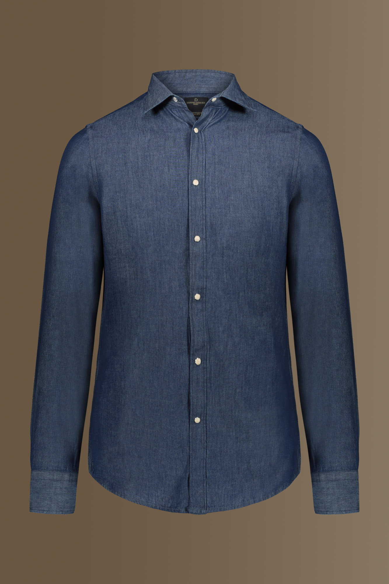 Camicia casual collo francese denim tinta unita image number null