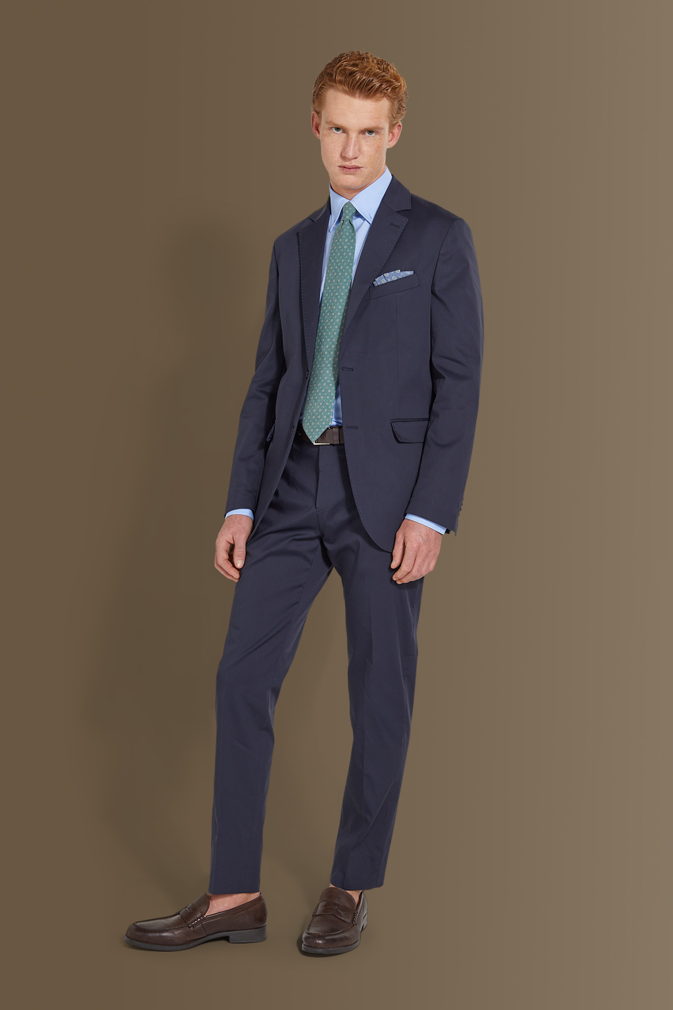 Single breasted suit flat trousers cotton blend fabric solid colour made in italy image number null