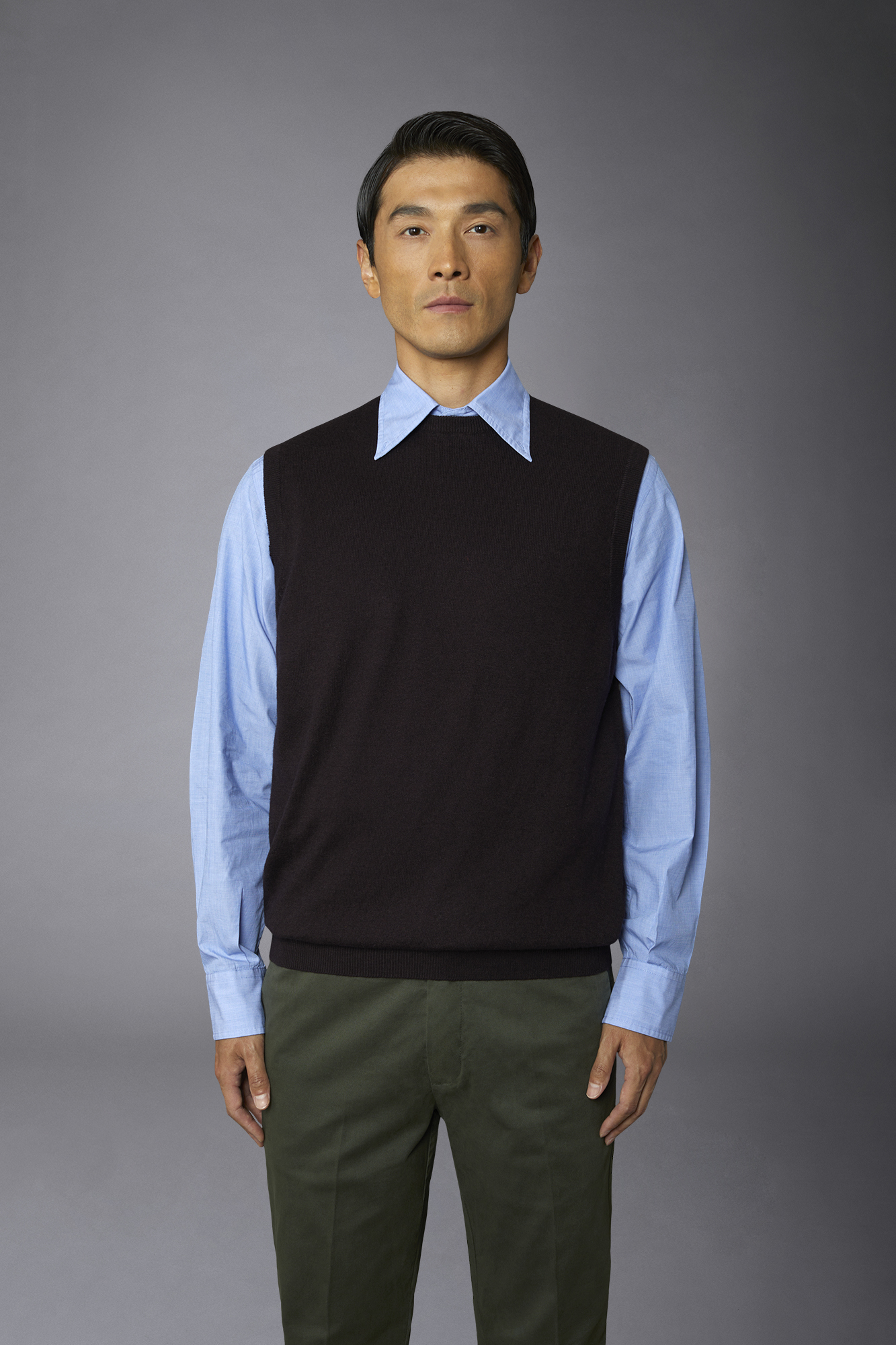 Men's wool and cotton roundneck waistcoat image number null