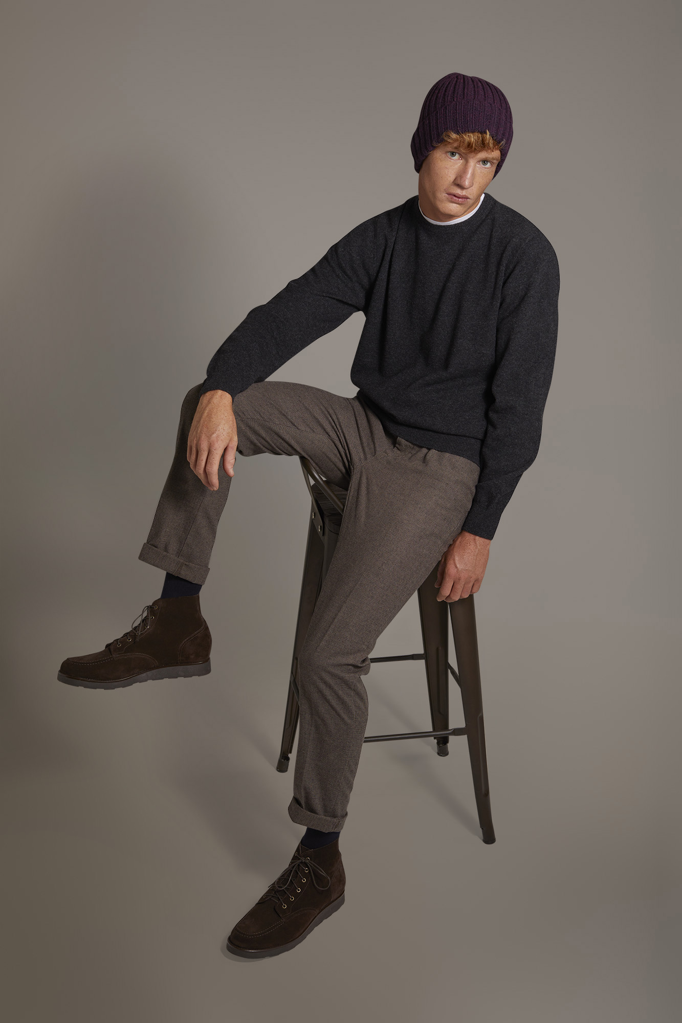 Pantalone chino regular fit tessuto tinto filo pied de poule image number null