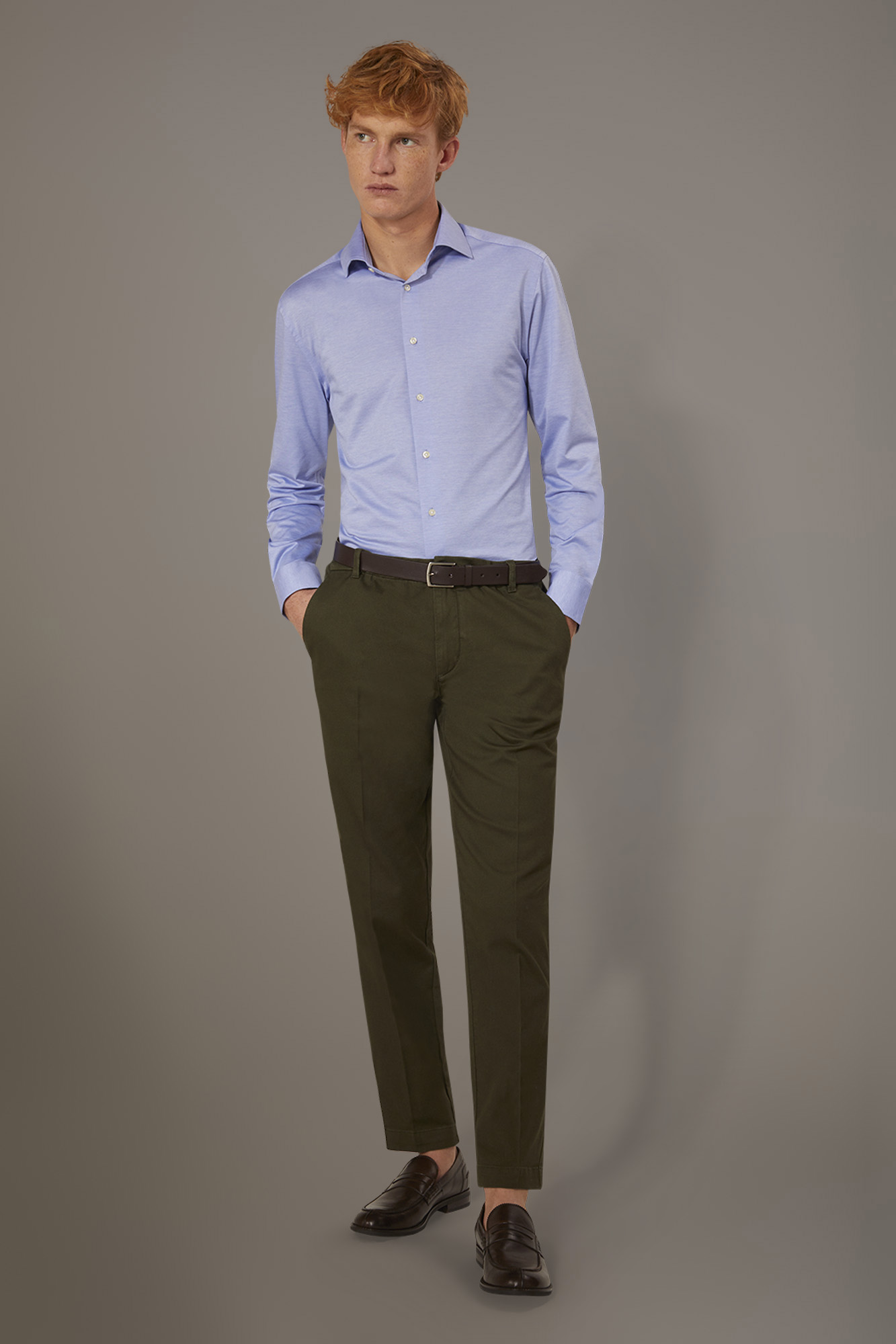Pantalone chino blu in tricotina di cotone stretch