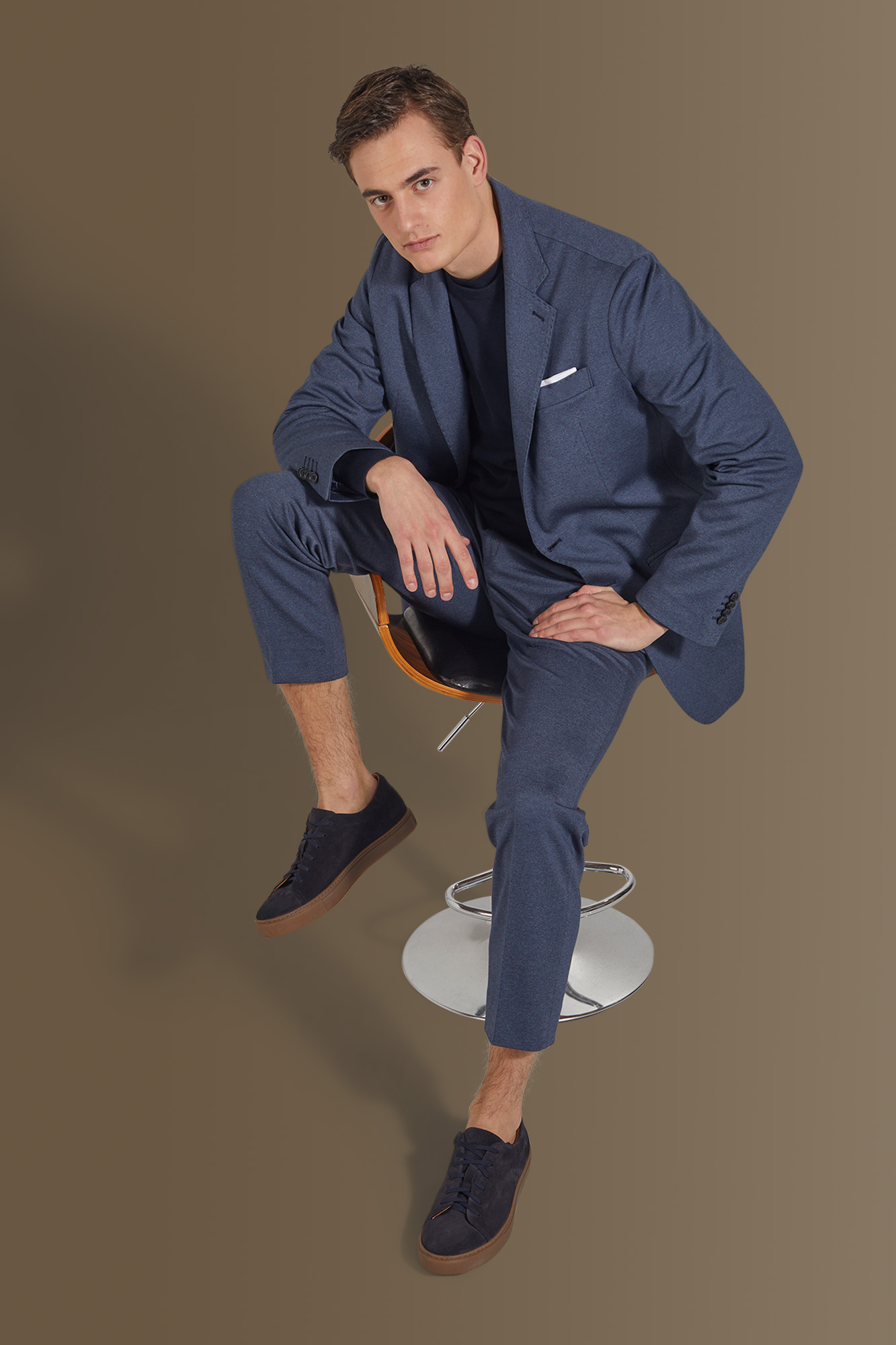 Single breasted suit flat trousers jersey fabric image number null