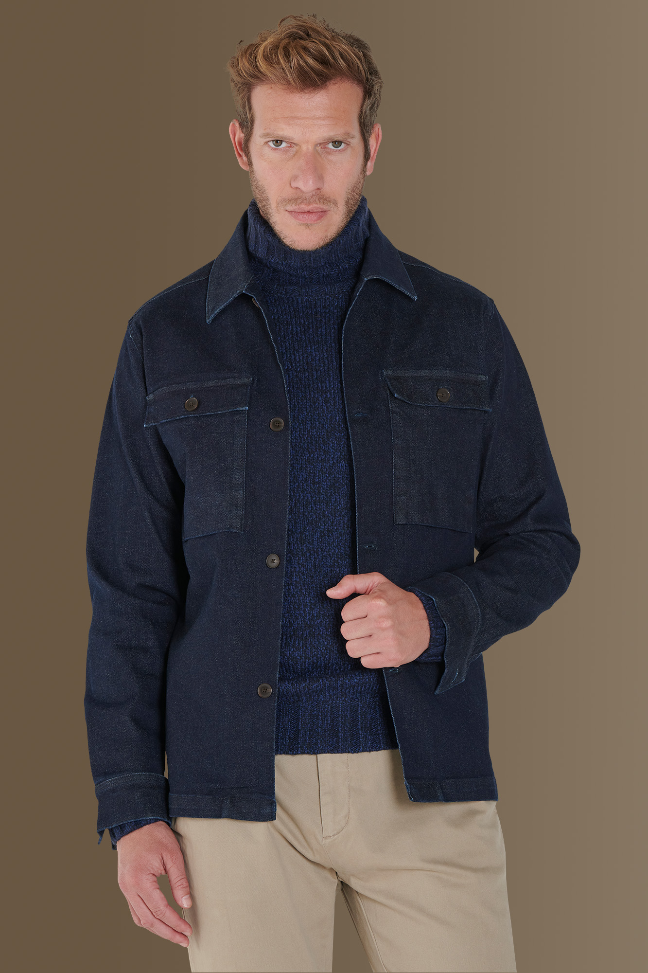 Overshirt uomo in denim stretch Made in Italy image number null